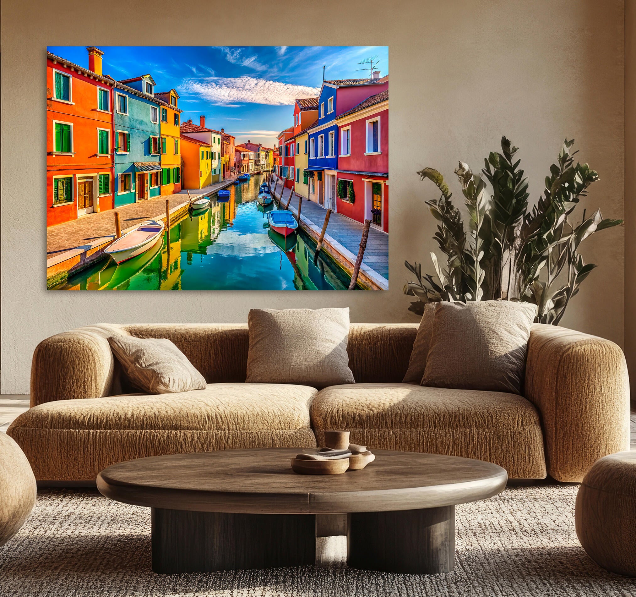 Objeto decorativo sin marco Arte rectangular de 140 x 100 cm. MDF Canal de Venecia pasteles cálidos - 8