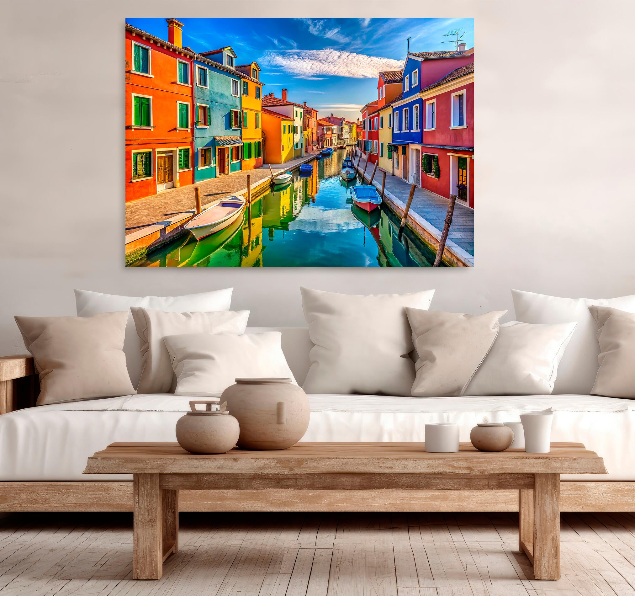 Objeto decorativo sin marco Arte rectangular de 140 x 100 cm. MDF Canal de Venecia pasteles cálidos - 7