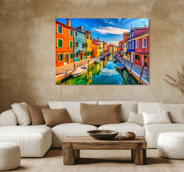 Objeto decorativo sin marco Arte rectangular de 140 x 100 cm. MDF Canal de Venecia pasteles cálidos
