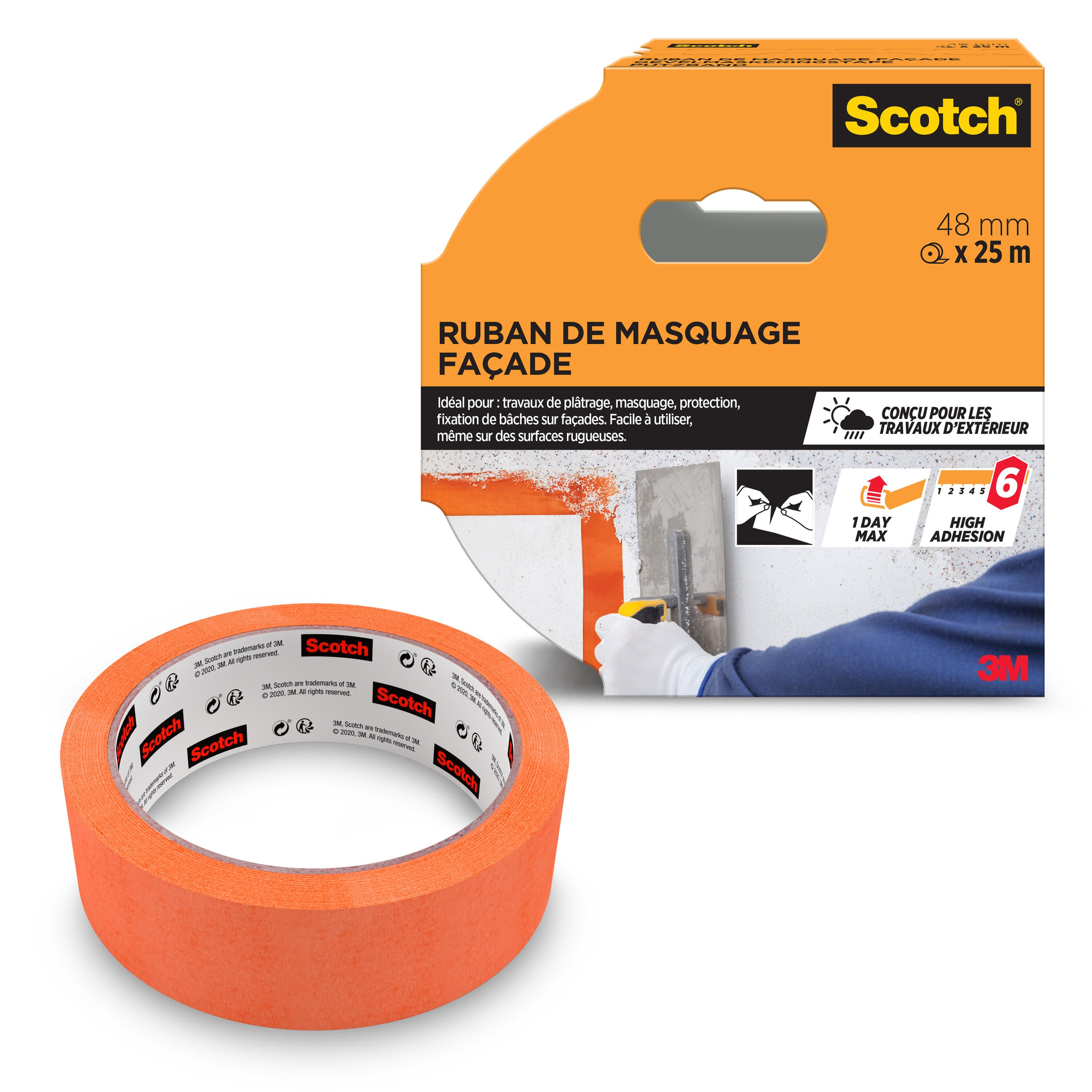 Ruban De Masquage 3M 2060 - 48 Mm X 50 M - Haute Adhésion Surfaces Rugueuses - Résiste Aux UV