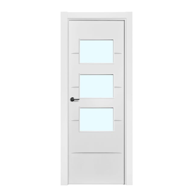 BLOCO DE PORTA LACADO BRANCO LU-5 C/ ABERTURA PARA VIDROS 200X75CM DIREITA