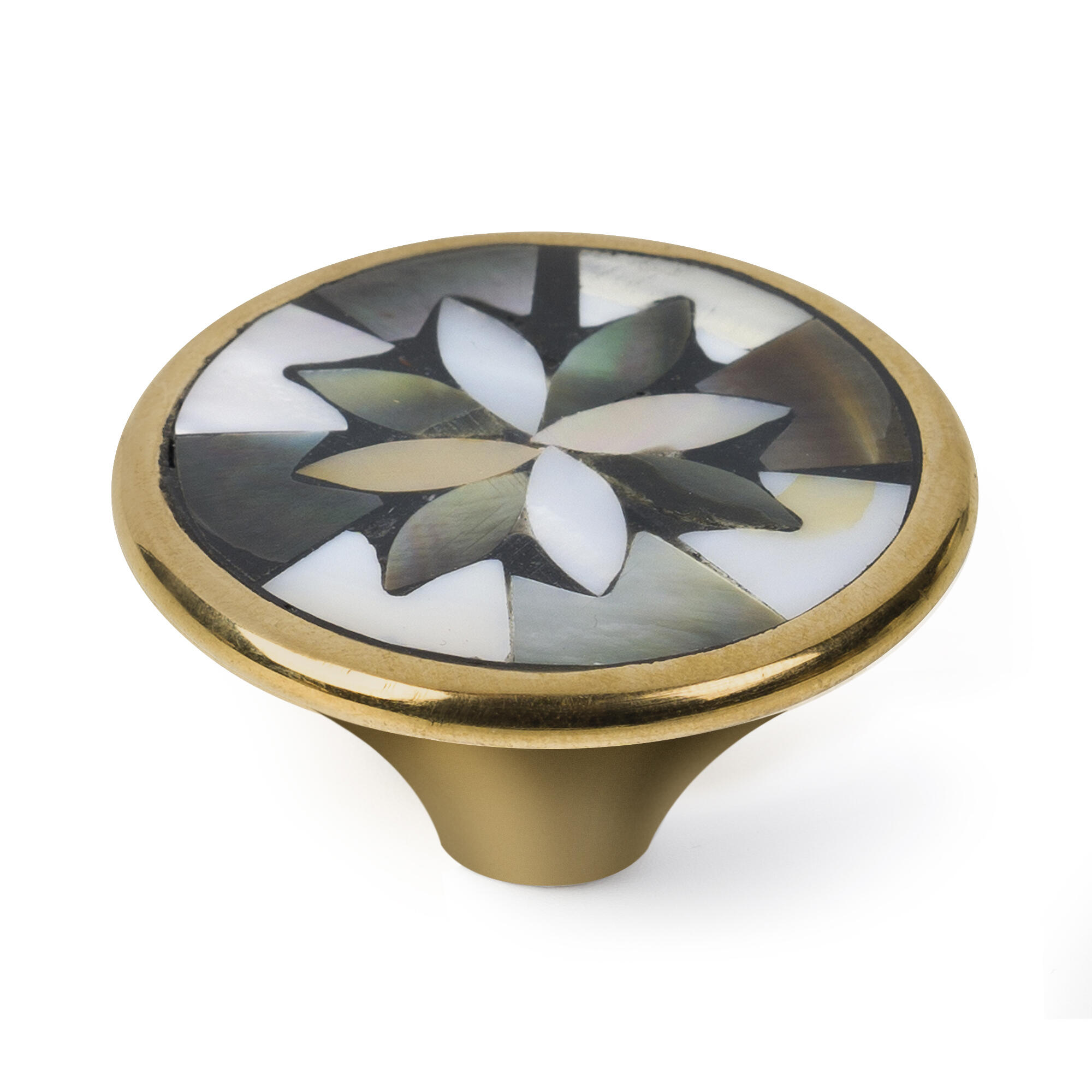 Pomo de mueble nesu en madreperla y latón pulido , d. 40 mm