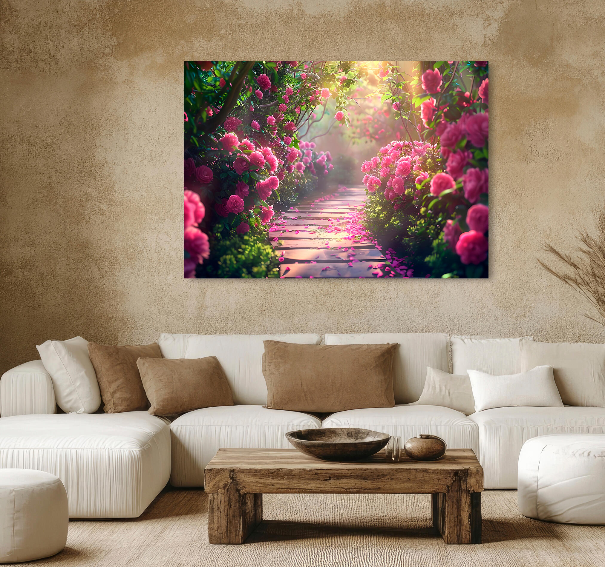 Cuadro impreso sin marco pasarela jardín 100 x 140 cm