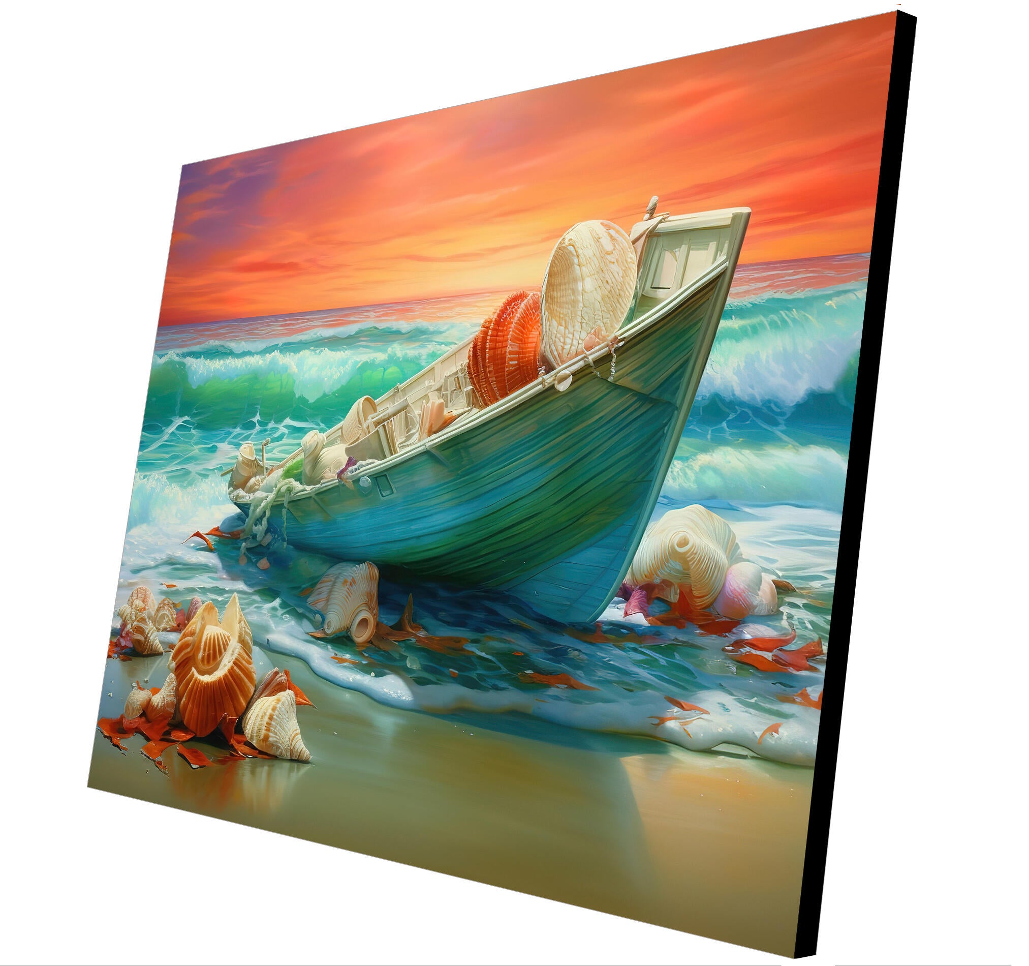 Objeto decorativo sin marco Arte rectangular de 140 x 100 cm. MDF Marina Barca pasteles cálidos - 5