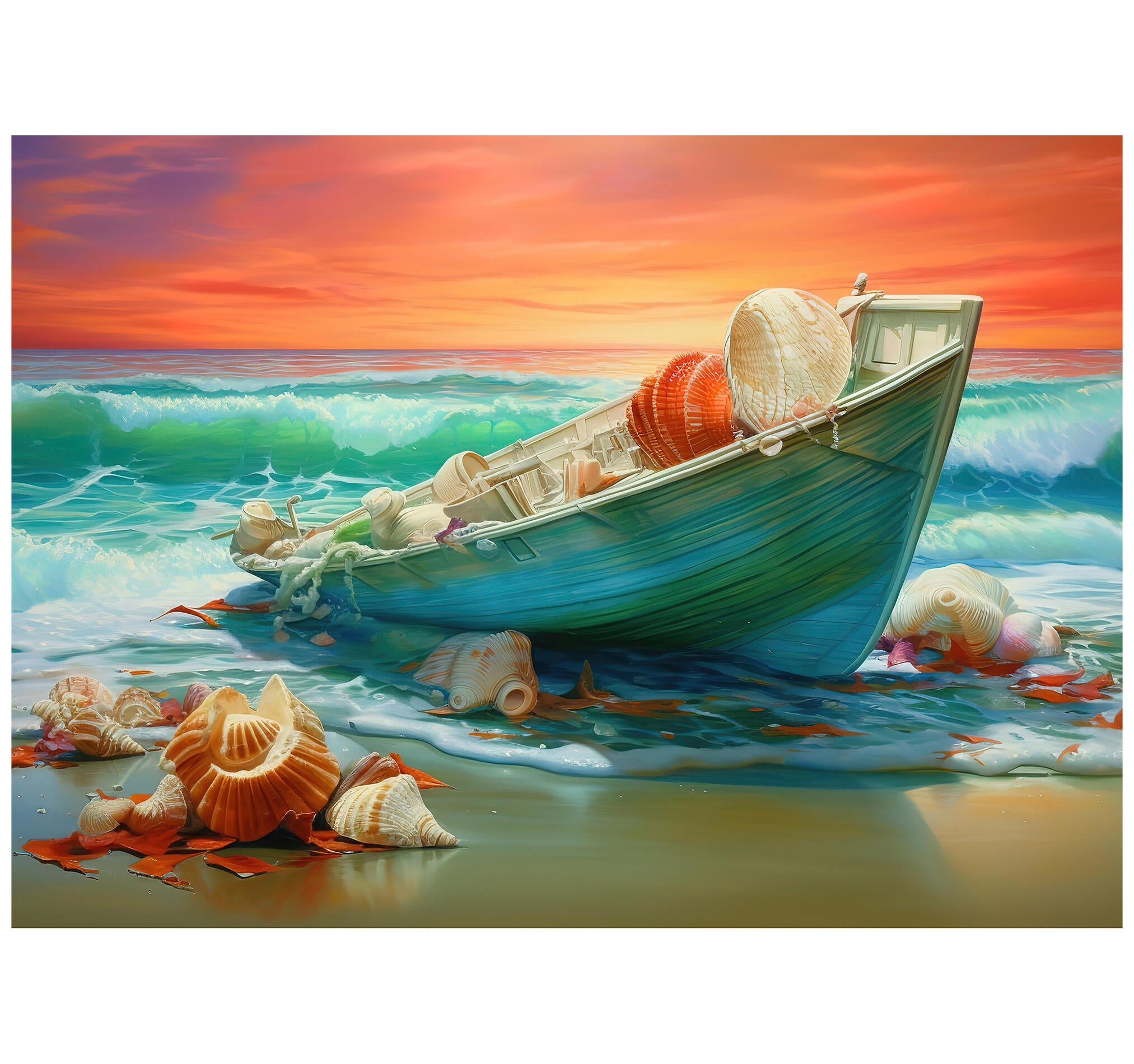 Objeto decorativo sin marco Arte rectangular de 140 x 100 cm. MDF Marina Barca pasteles cálidos - 2