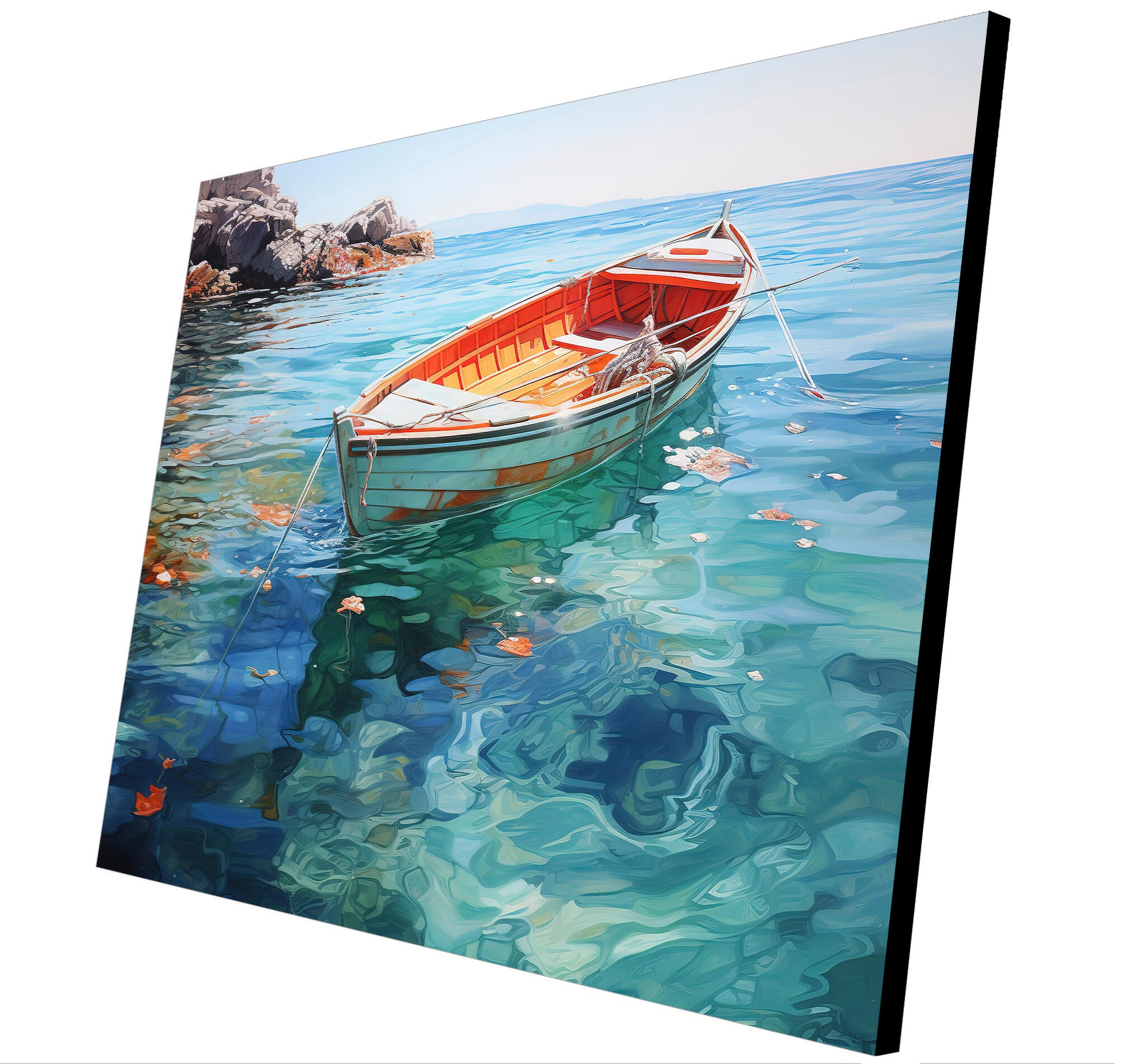 Objeto decorativo sin marco Arte rectangular de 140 x 100 cm. MDF Barca Resplandor pasteles cálidos - 5