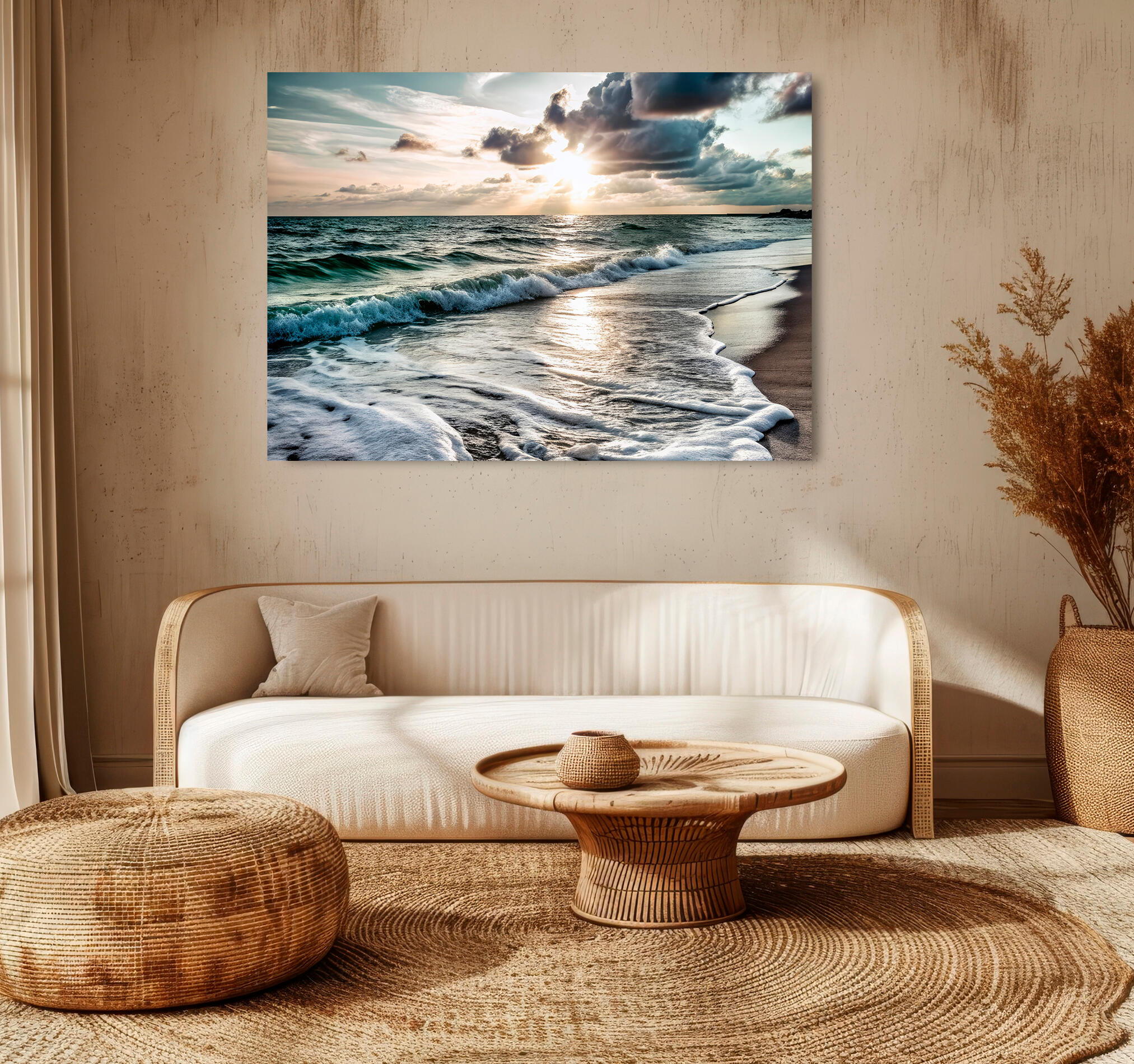 Objeto decorativo sin marco Arte rectangular de 140 x 100 cm. MDF Playa Cielo pasteles cálidos - 9