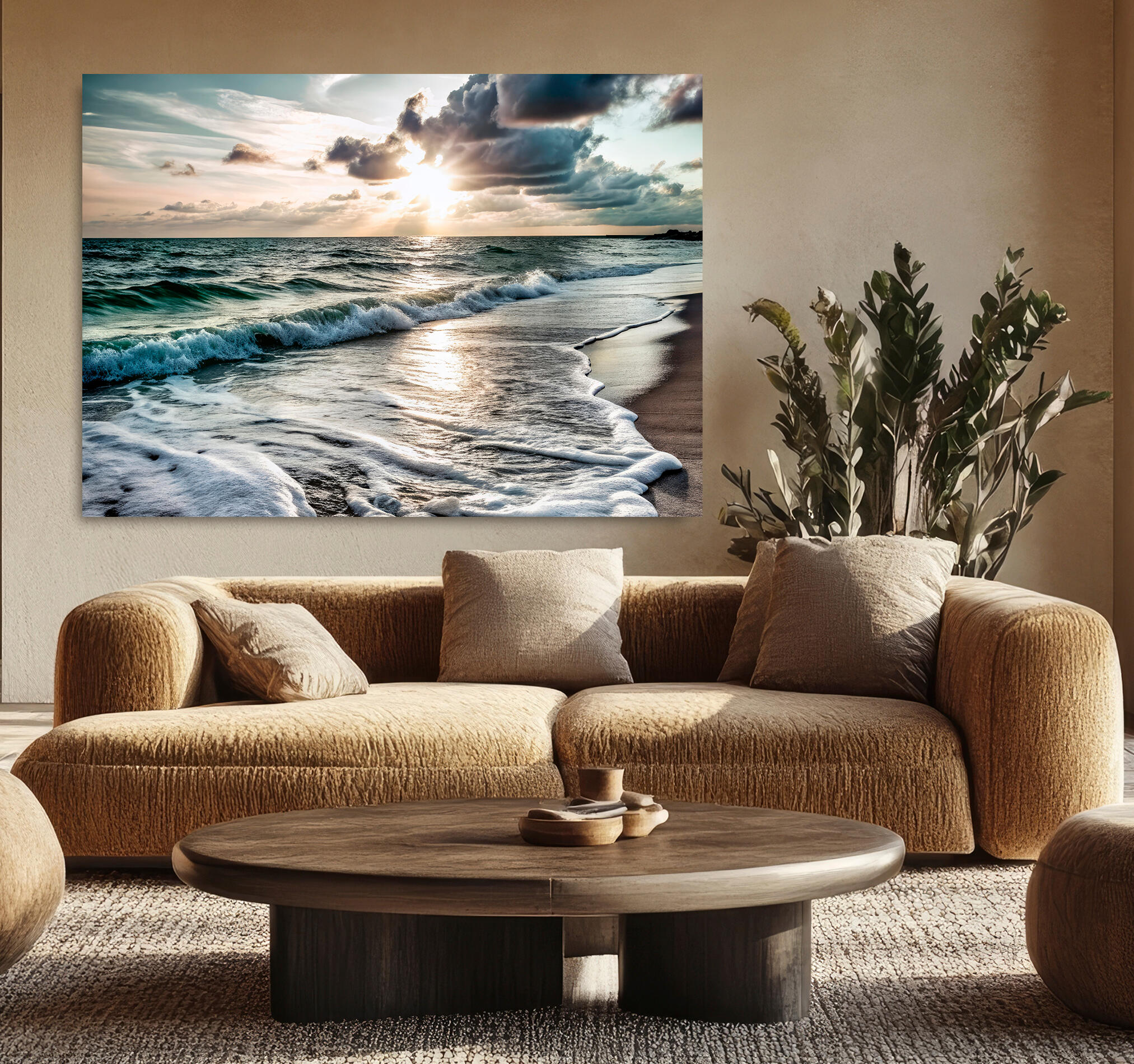 Objeto decorativo sin marco Arte rectangular de 140 x 100 cm. MDF Playa Cielo pasteles cálidos - 8