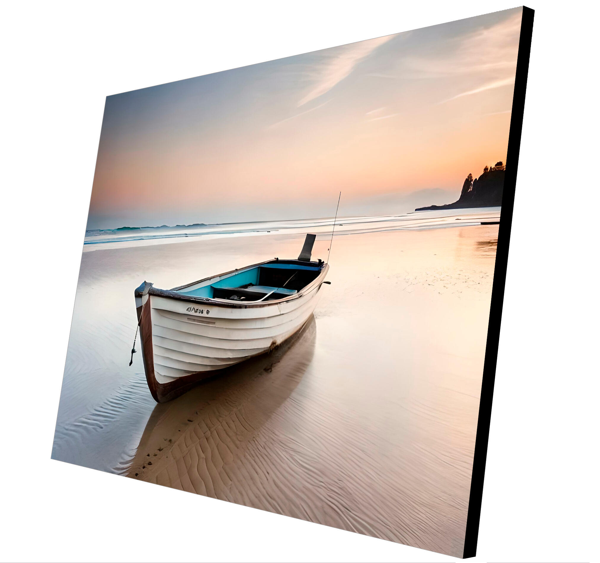 Objeto decorativo sin marco Arte rectangular de 140 x 100 cm. MDF Barca Playa pasteles cálidos - 5