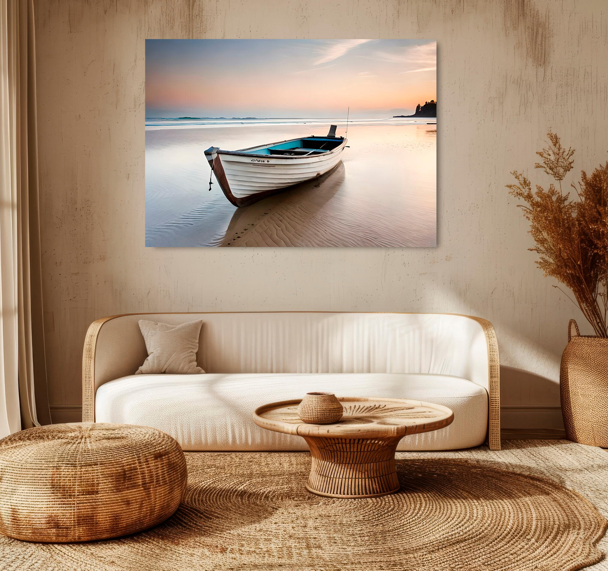 Objeto decorativo sin marco Arte rectangular de 140 x 100 cm. MDF Barca Playa pasteles cálidos - 9