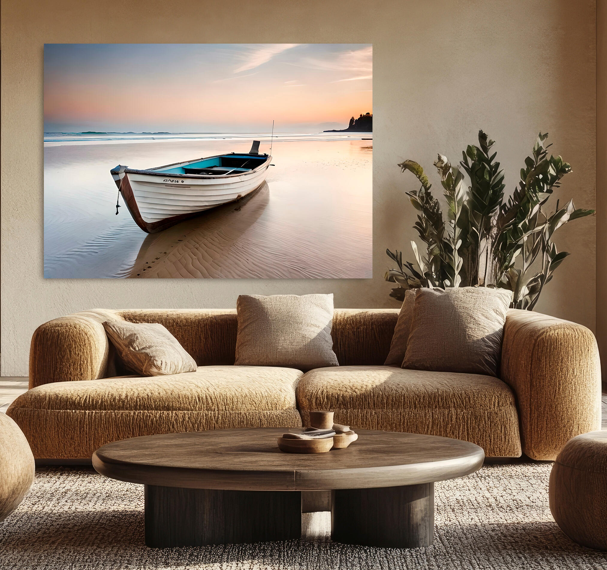 Objeto decorativo sin marco Arte rectangular de 140 x 100 cm. MDF Barca Playa pasteles cálidos - 8