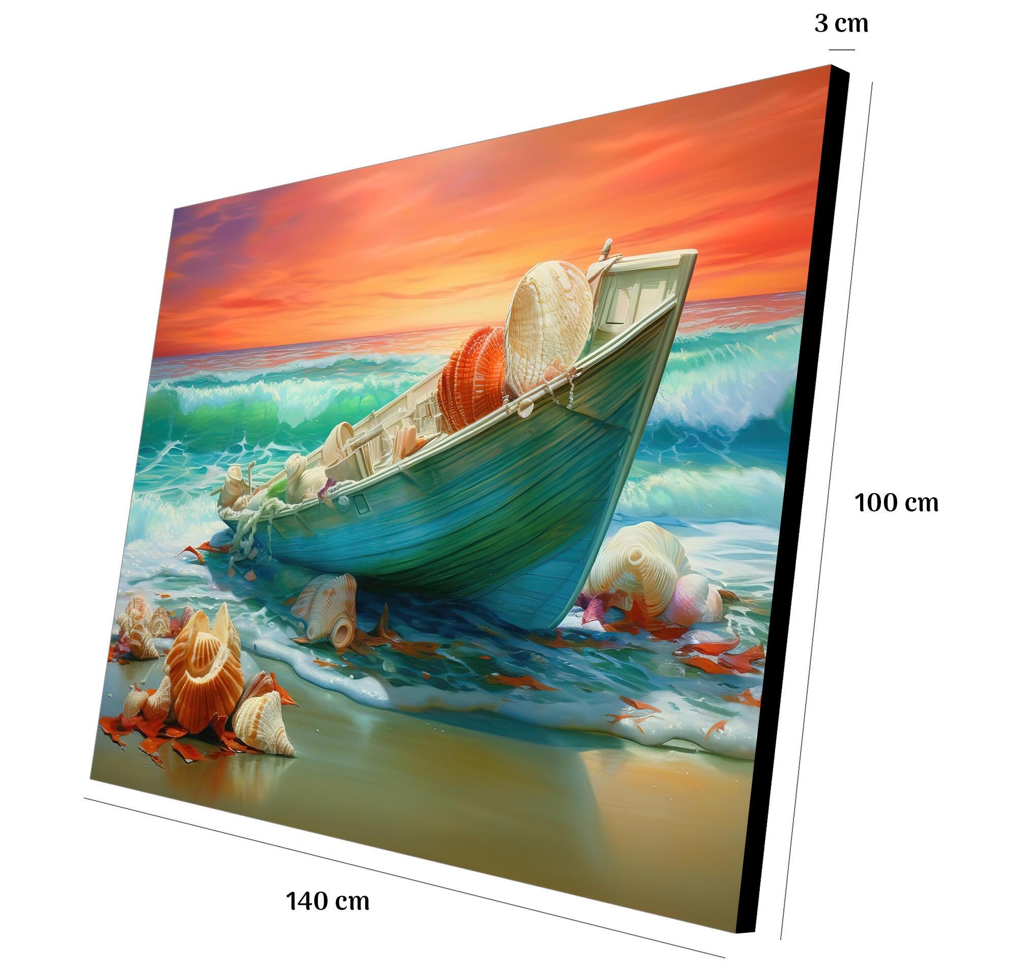 Objeto decorativo sin marco Arte rectangular de 140 x 100 cm. MDF Marina Barca pasteles cálidos - 3