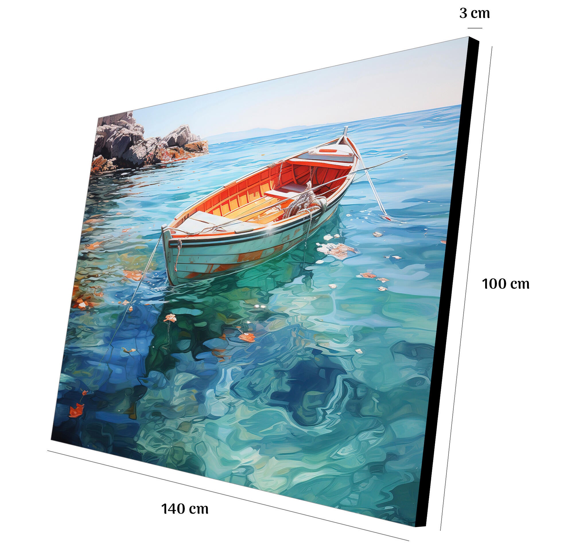 Objeto decorativo sin marco Arte rectangular de 140 x 100 cm. MDF Barca Resplandor pasteles cálidos - 3