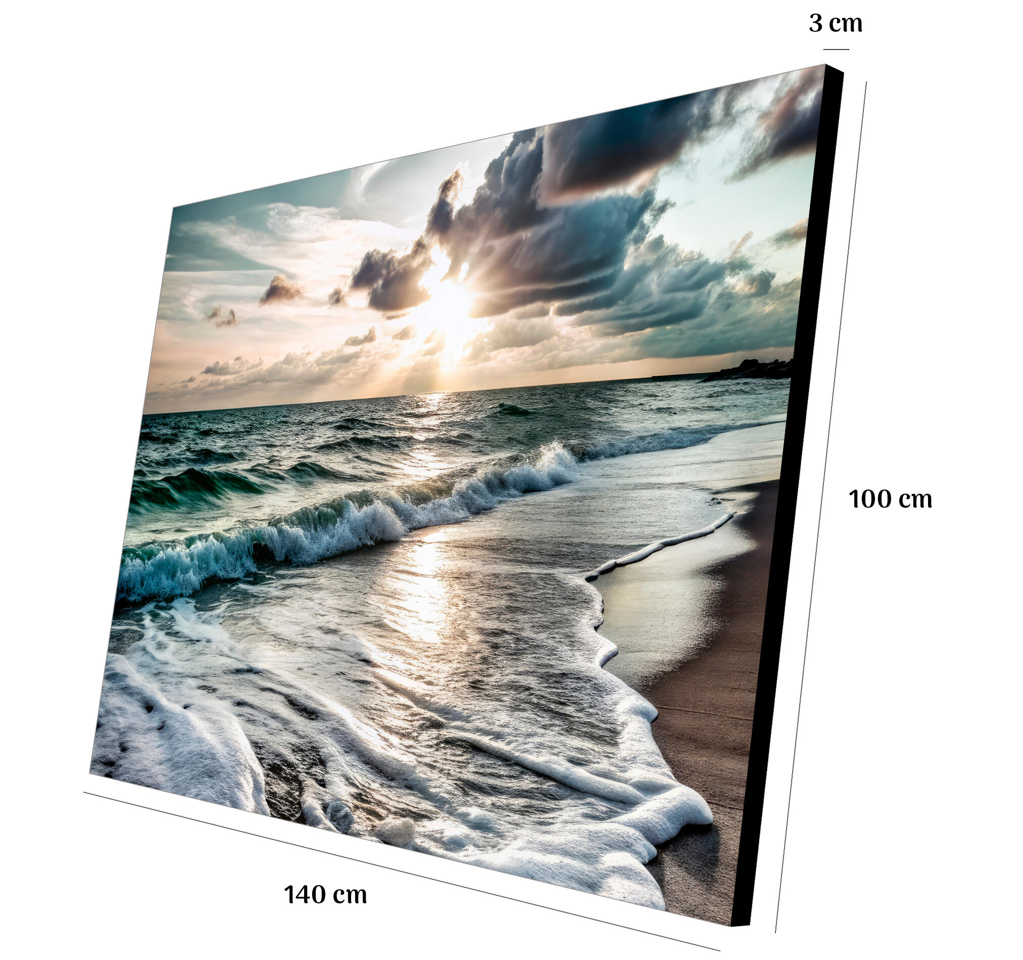 Objeto decorativo sin marco Arte rectangular de 140 x 100 cm. MDF Playa Cielo pasteles cálidos - 3