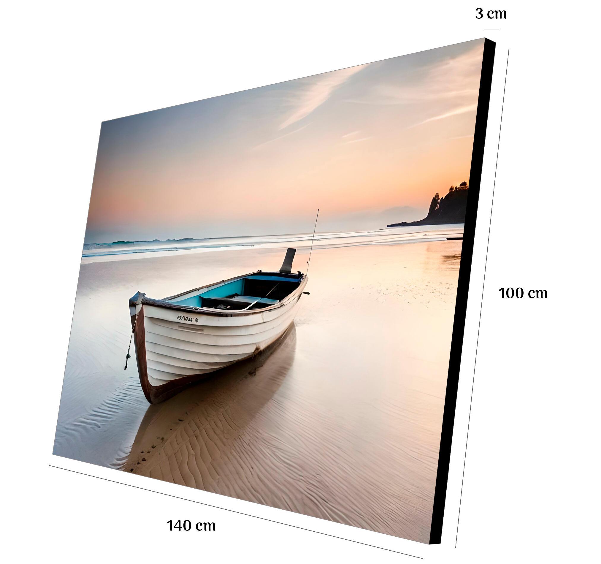 Objeto decorativo sin marco Arte rectangular de 140 x 100 cm. MDF Barca Playa pasteles cálidos - 3