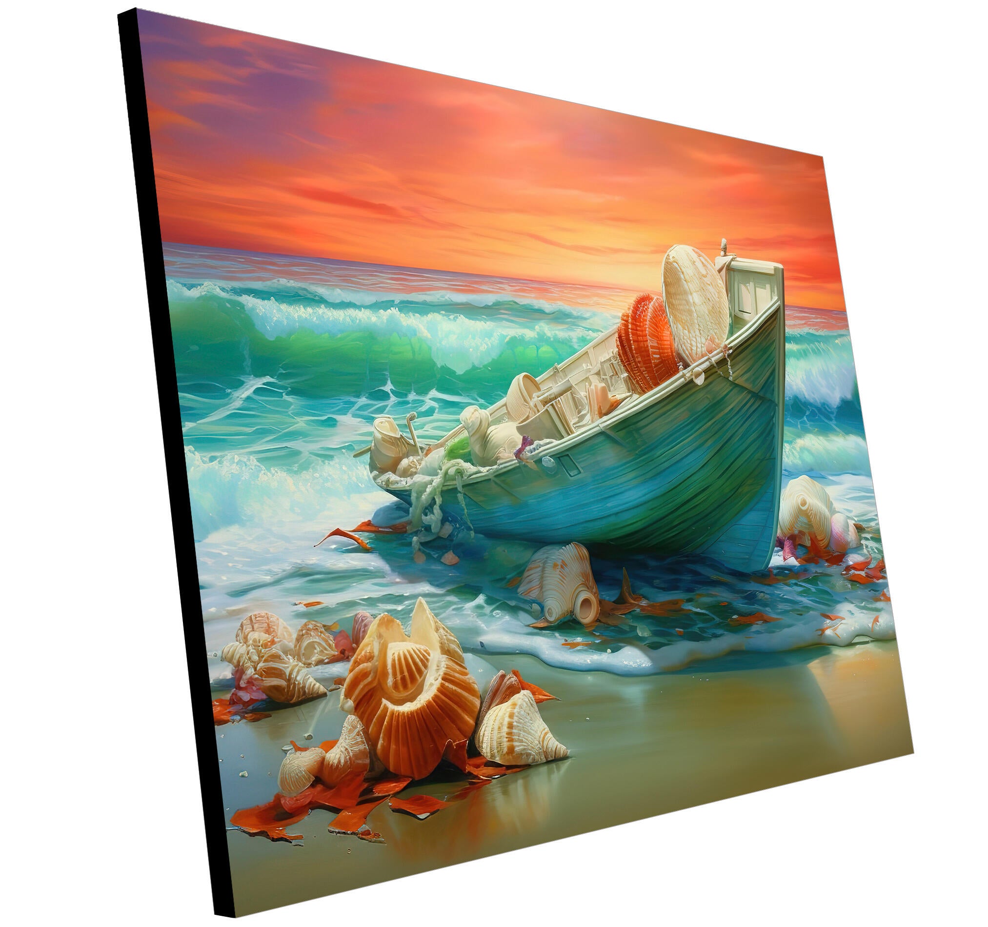 Objeto decorativo sin marco Arte rectangular de 140 x 100 cm. MDF Marina Barca pasteles cálidos - 4