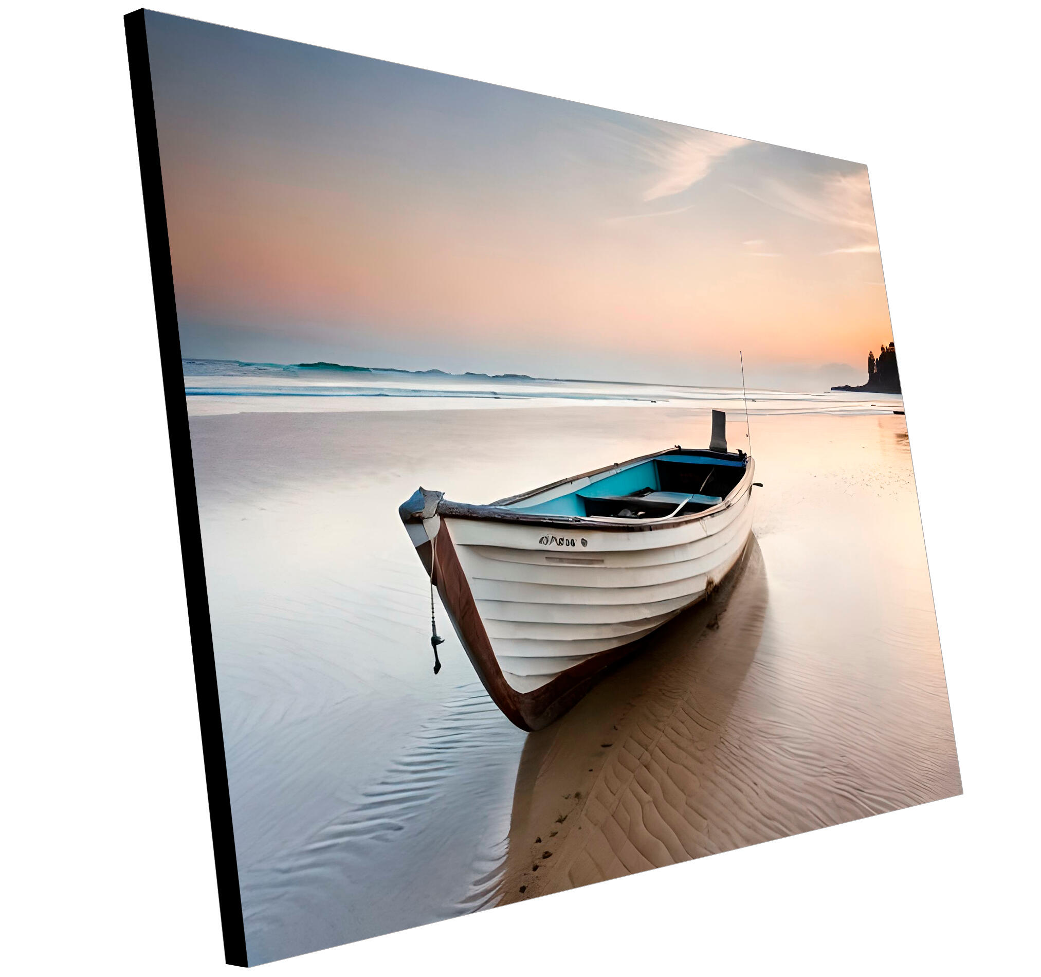 Objeto decorativo sin marco Arte rectangular de 140 x 100 cm. MDF Barca Playa pasteles cálidos - 4