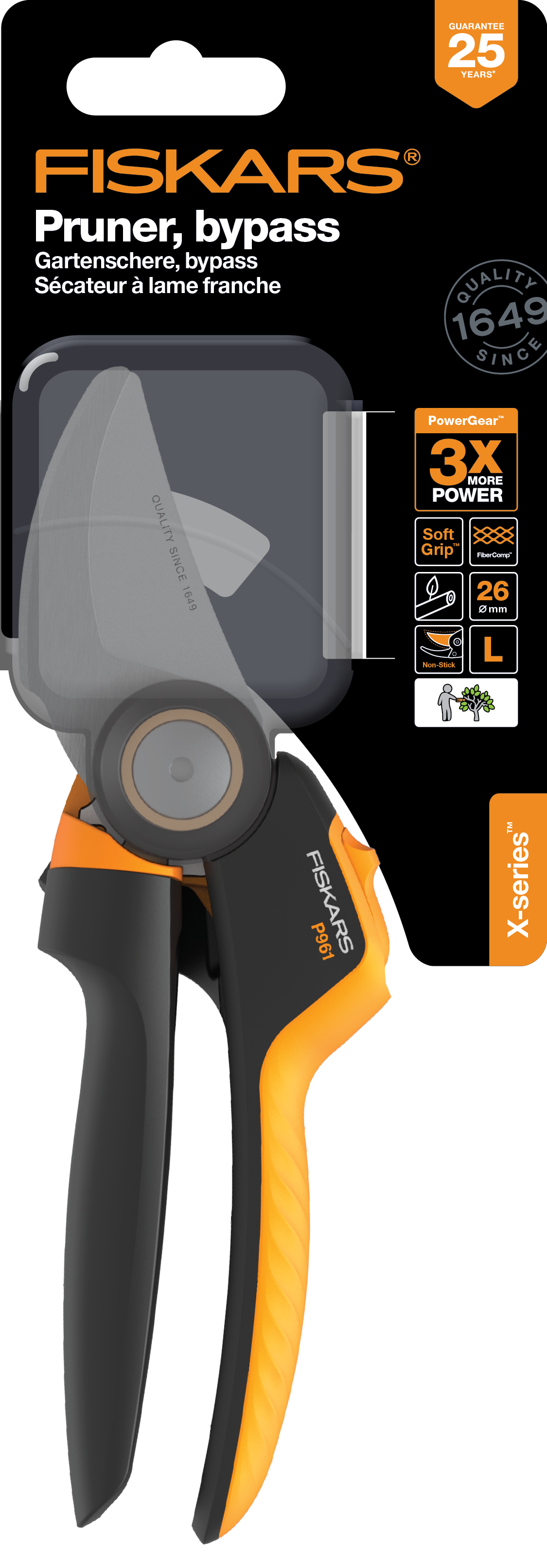 Sécateur lame franche acier trempé FISKARS L Powergear X-series P961 Ø26 mm - 14