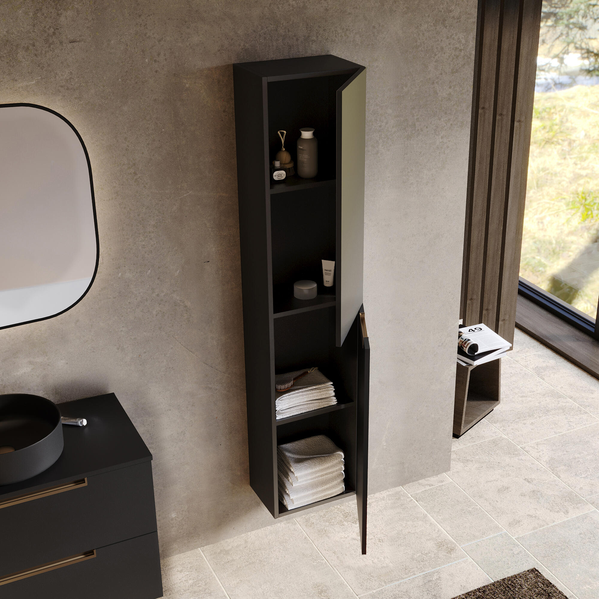 Móvel de arrumação 35x25x160 cm preto com puxador dourado Lofty - 8
