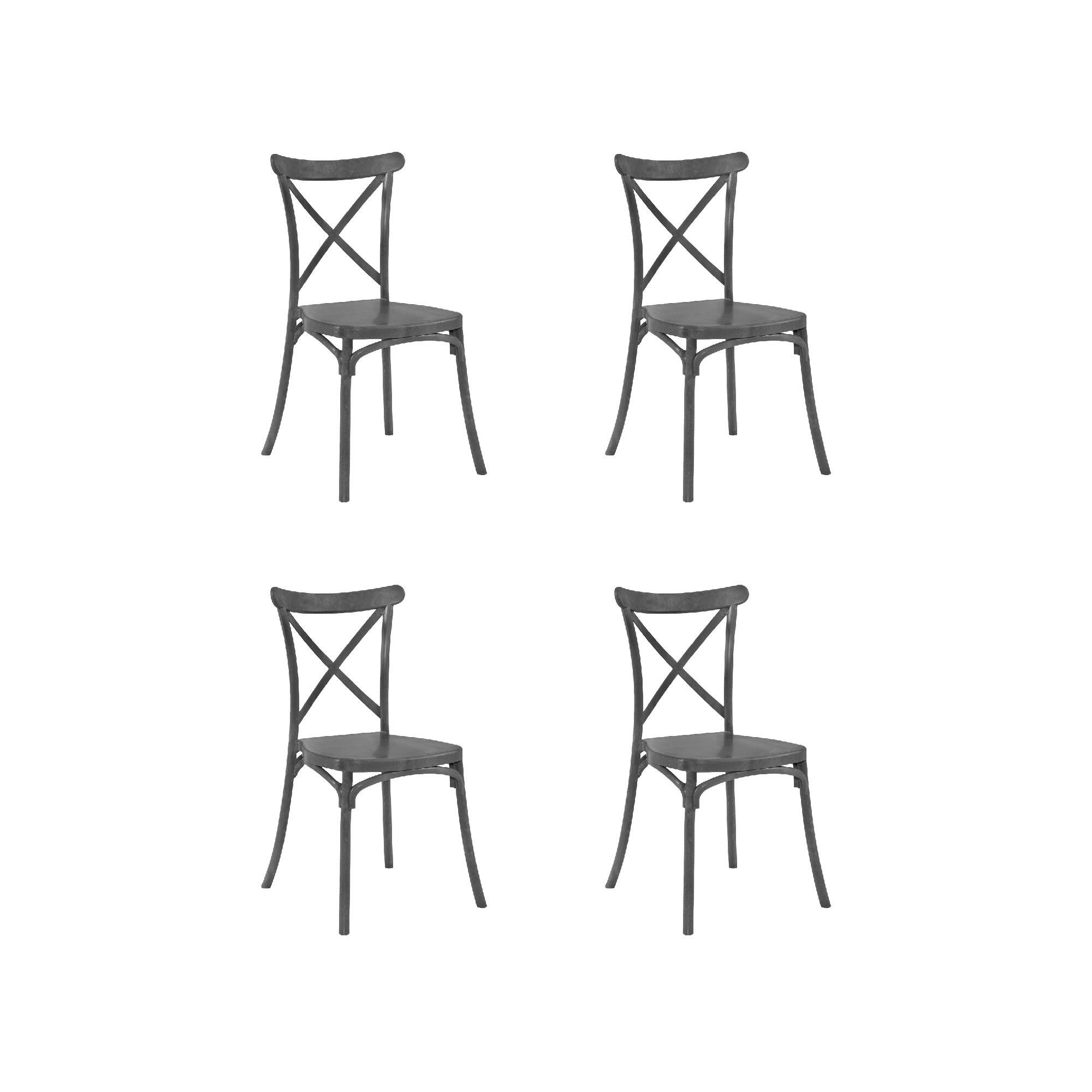pack 4 sillas altas de jardin sin cojin de resina palma gris