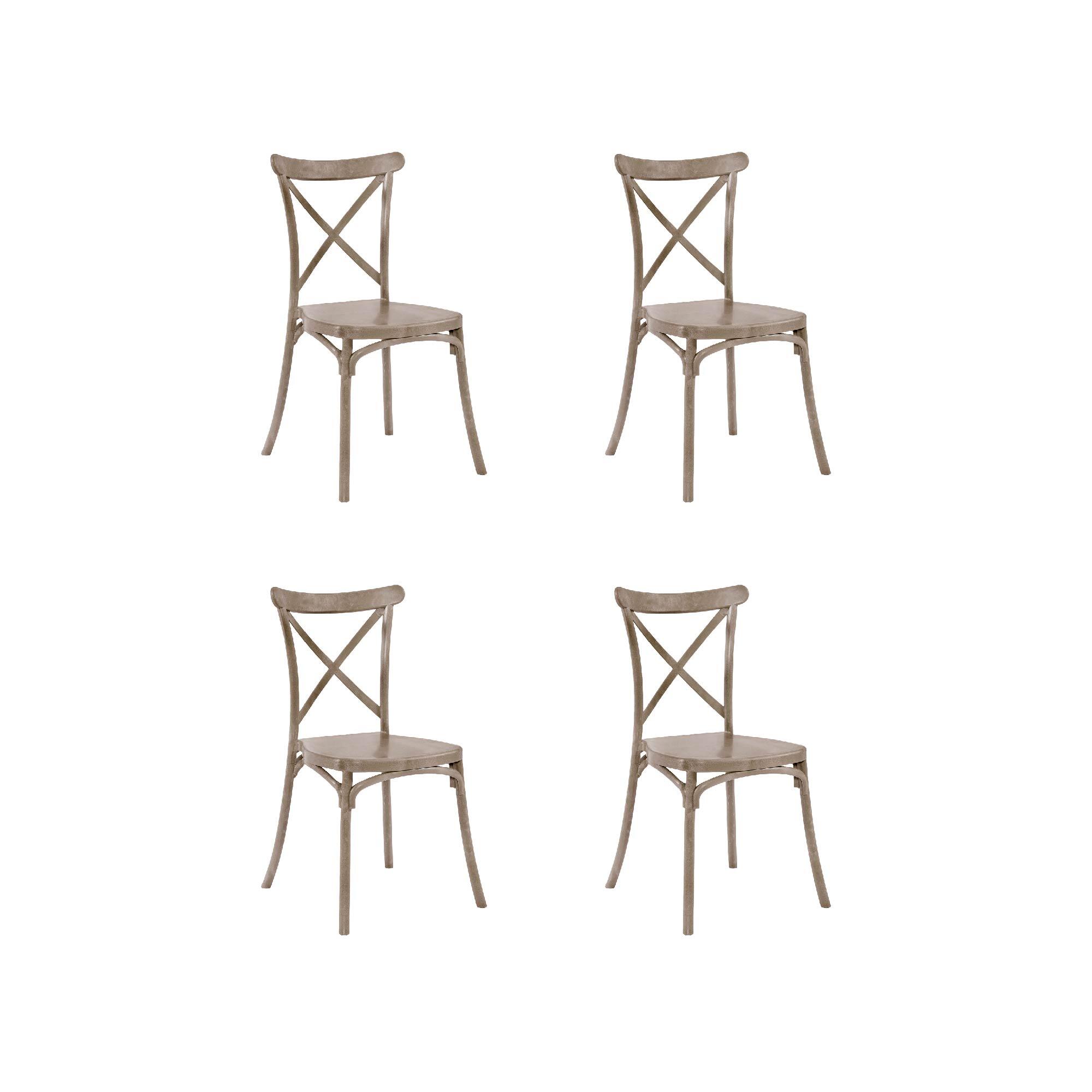 pack 4 sillas altas de jardin sin cojin de resina palma beige