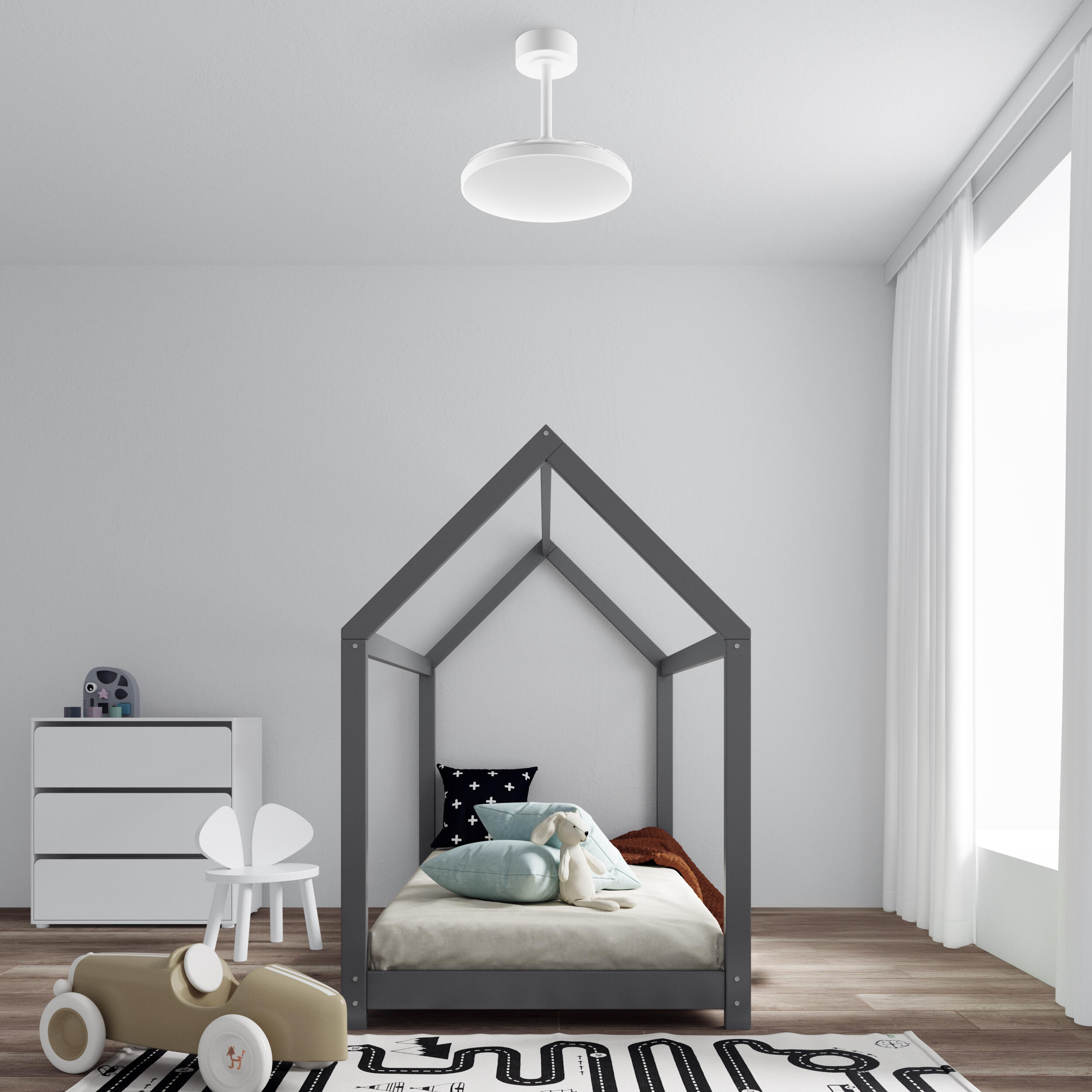 Ventilador de techo con luz silencioso DC 25W con mando ø90 cm Slim MANTRA blanco luz CCT 3 aspas retráctiles tipo lámpara| 3 velocidades| modo verano/invierno| recomendado para <13m² - 14
