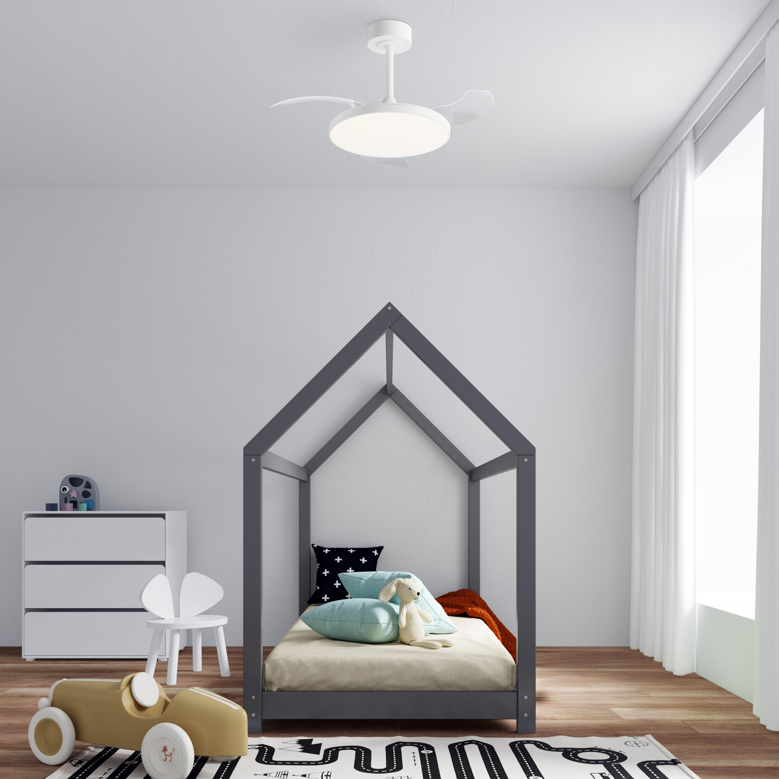 Ventilador de techo con luz silencioso DC 25W con mando ø90 cm Slim MANTRA blanco luz CCT 3 aspas retráctiles tipo lámpara| 3 velocidades| modo verano/invierno| recomendado para <13m² - 13
