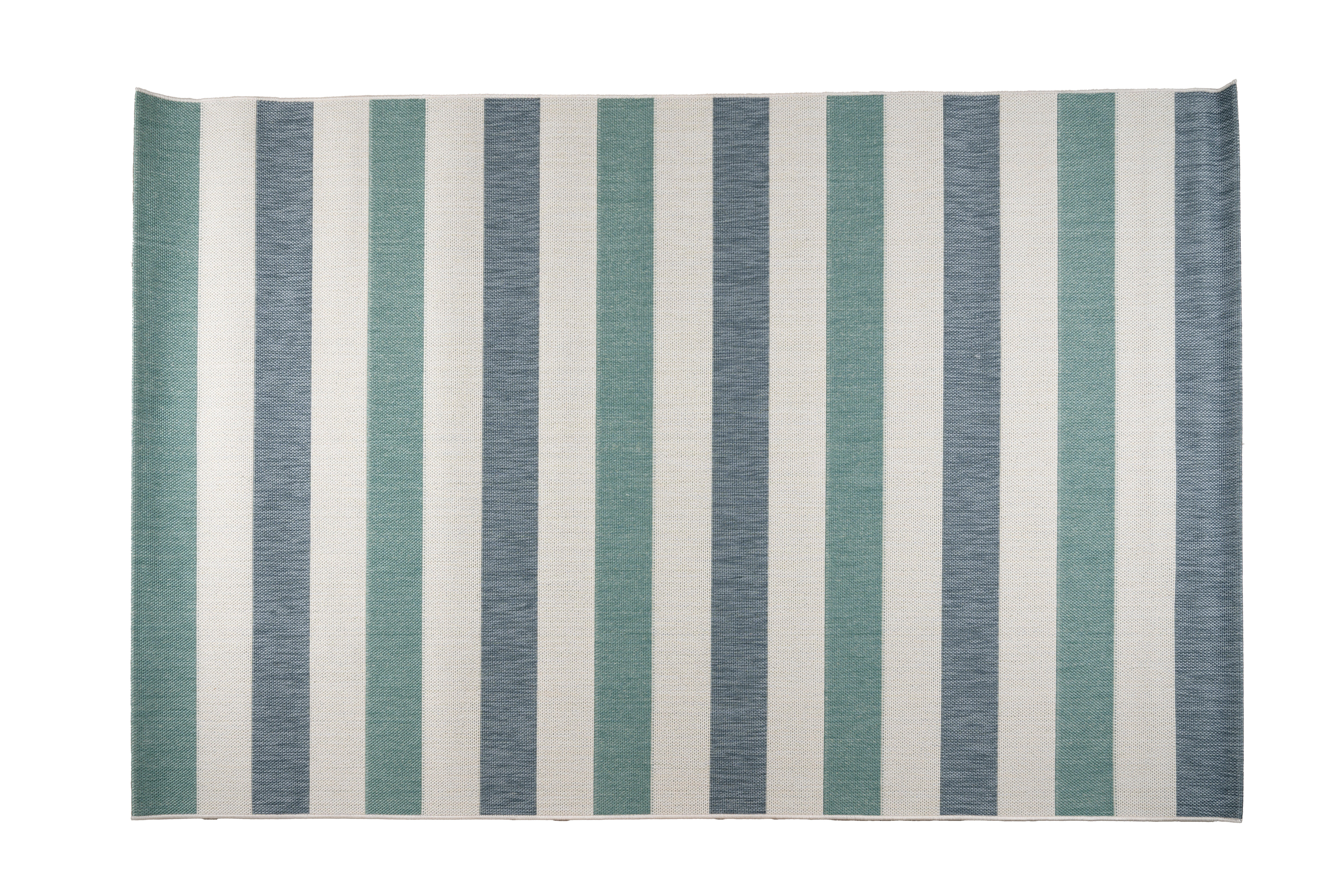 Alfombra exterior/interior polipropileno tejido plano inspire lagoon rayas azul denim mint 160x230cm