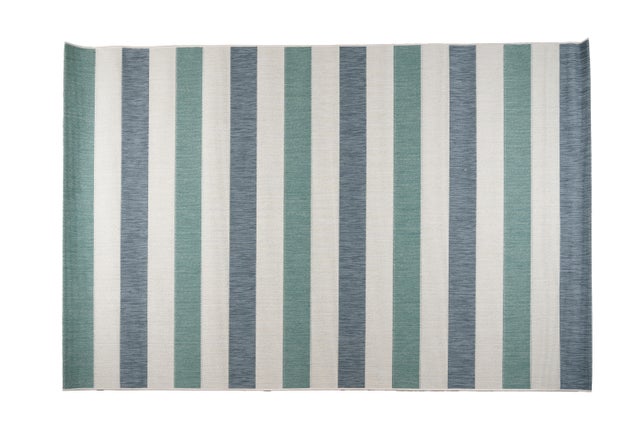 Alfombra polipropileno Lagoon exterior/interior 160x230cm tejido plano INSPIRE rayas azul denim mint