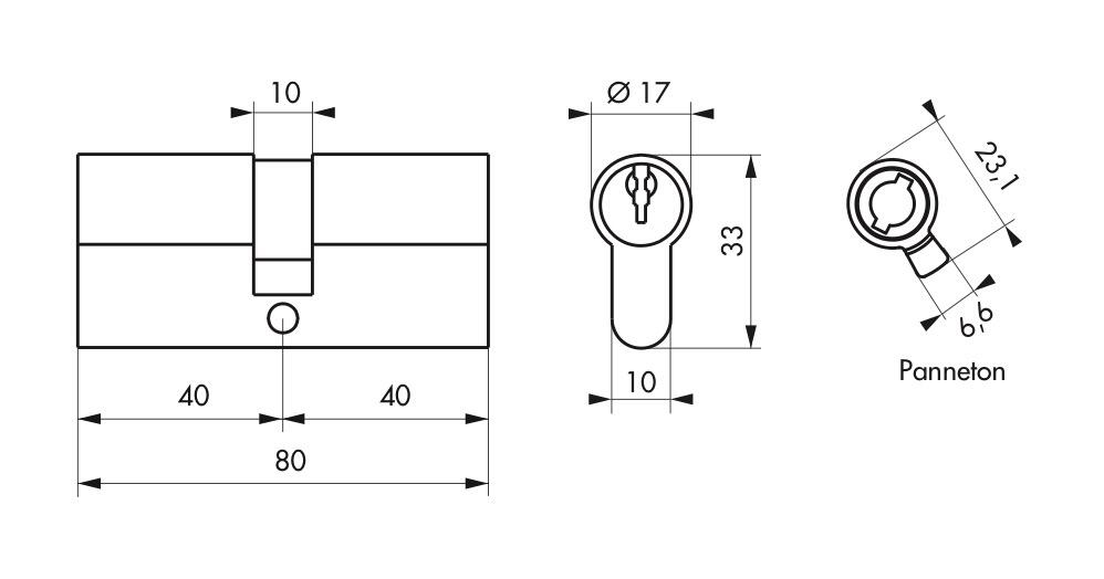 Cylindre STANDARD 40 x 40 mm acier nickelé 3 clés - THIRARD - 2