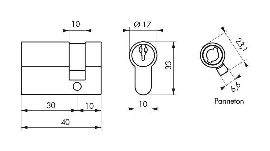 Demi cylindre STANDARD 30 x 10 mm acier nickelé 3 clés - THIRARD - 2
