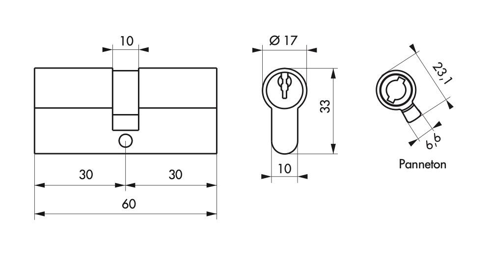 Cylindre STANDARD 30 x 30 mm acier nickelé 3 clés - THIRARD - 2