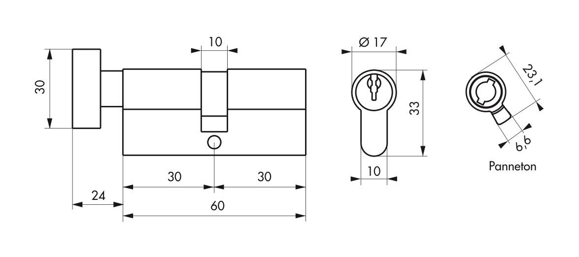 Cylindre STANDARD bouton 30 x 30 mm acier nickelé 3 clés - THIRARD - 2