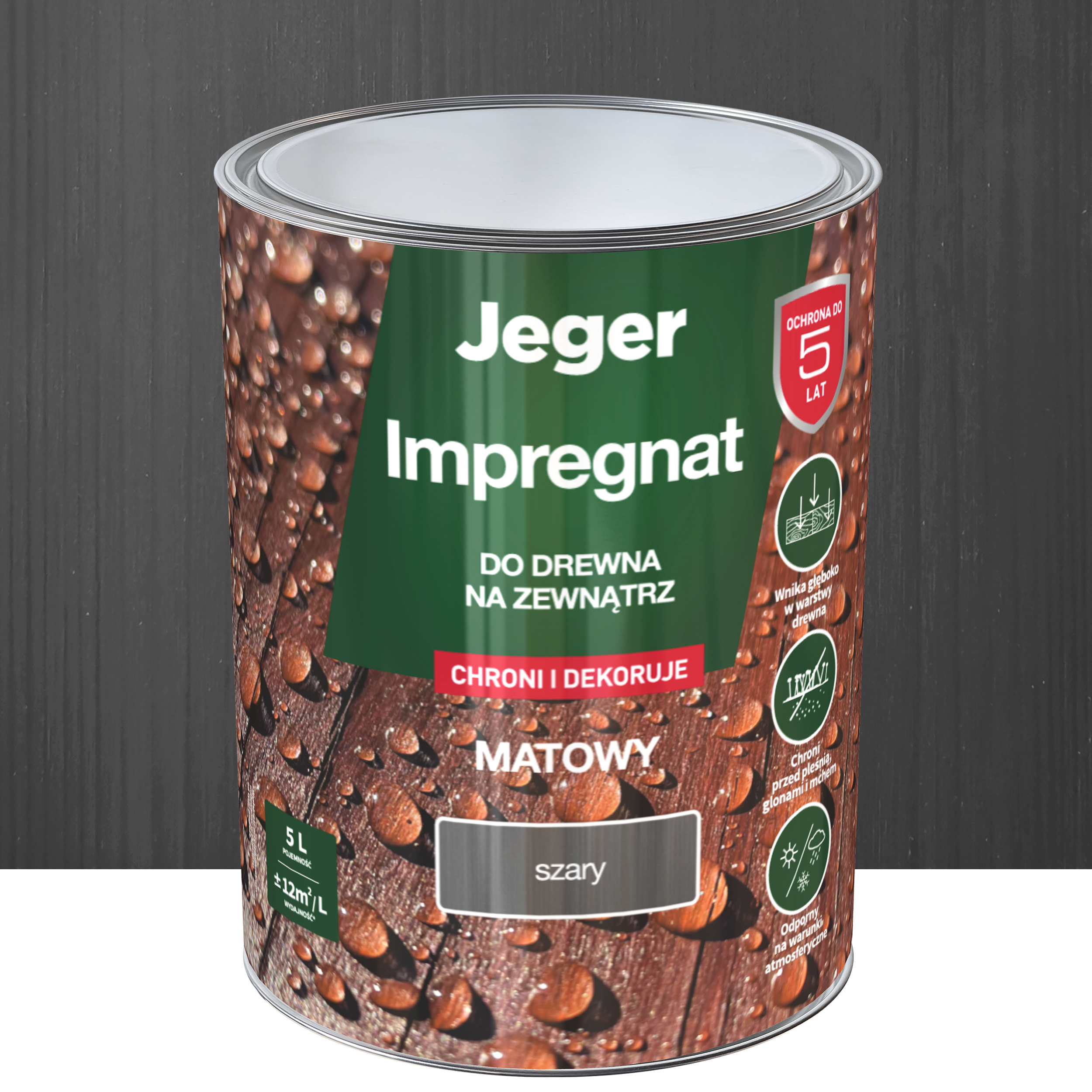 Impregnat do ochrony i dekoracji drewna szary 5 l Jeger
