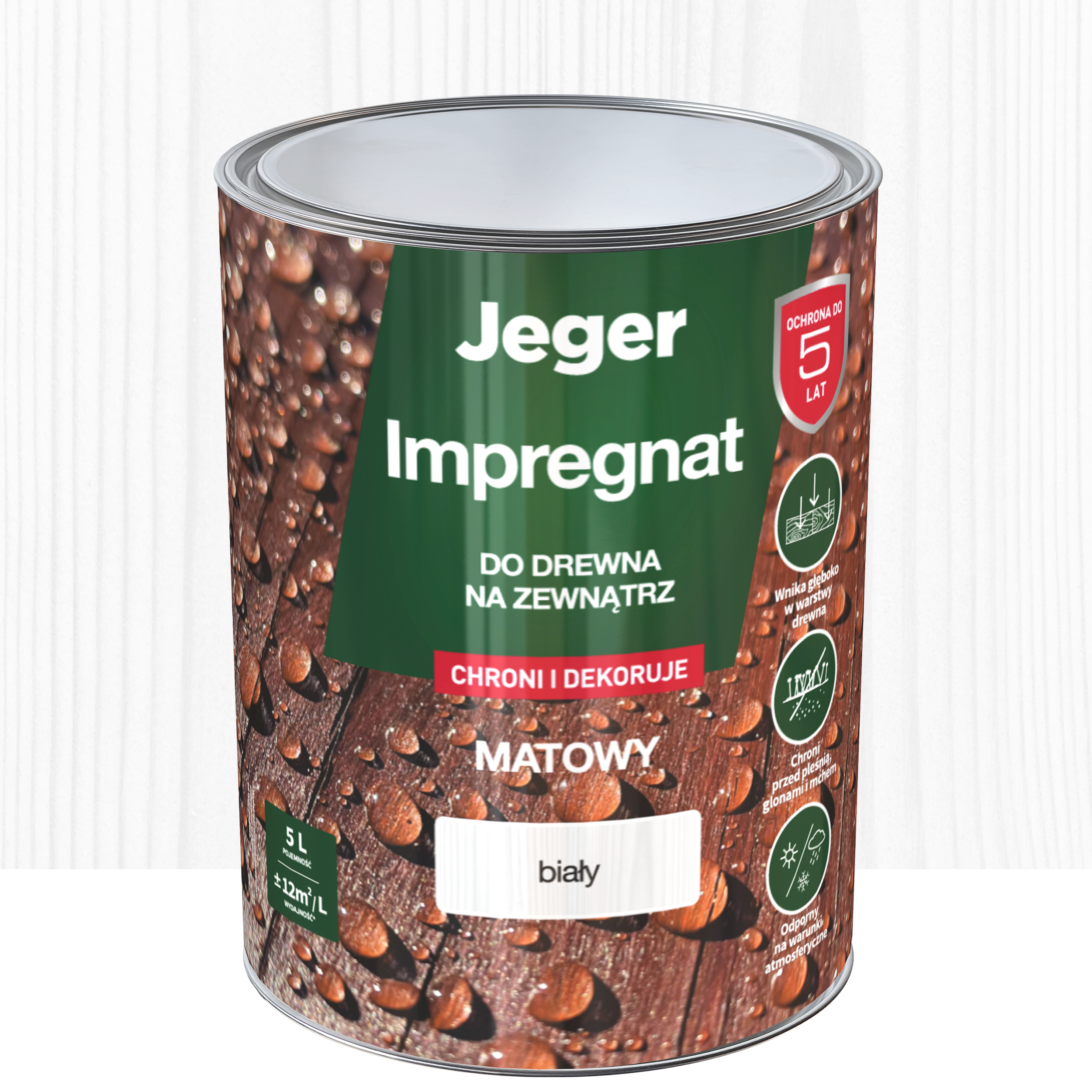 Impregnat do ochrony i dekoracji drewna biały 5 l Jeger