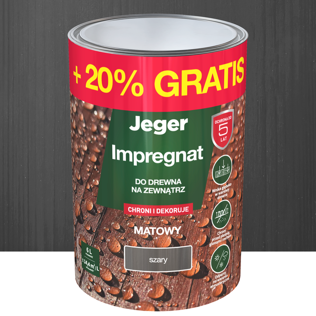 Impregnat do drewna dekoracyjny szary 5 l + 20% gratis Jeger