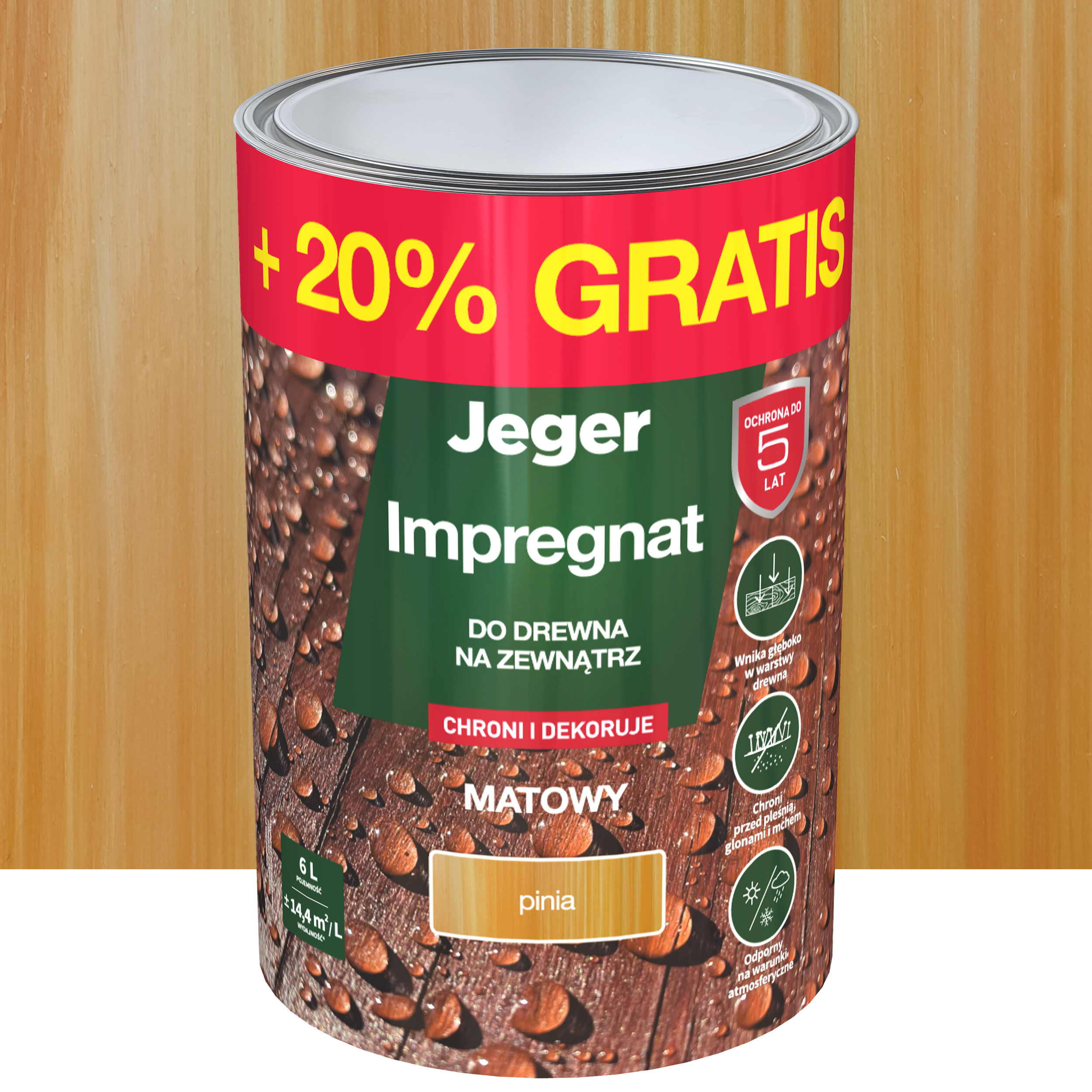 Impregnat do drewna dekoracyjny pinia 5 l + 20% gratis Jeger