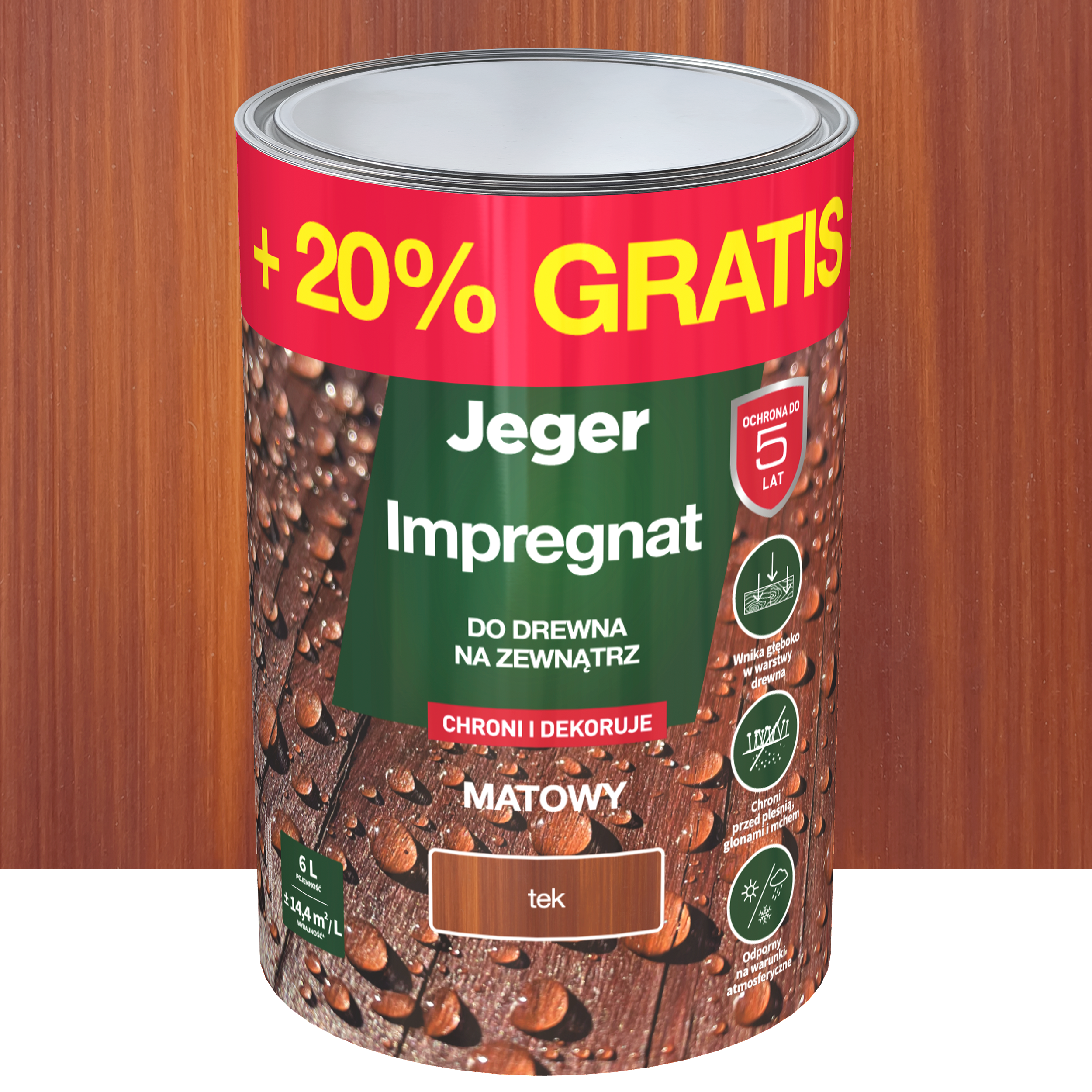Impregnat do drewna dekoracyjny tek 5 l + 20% gratis Jeger