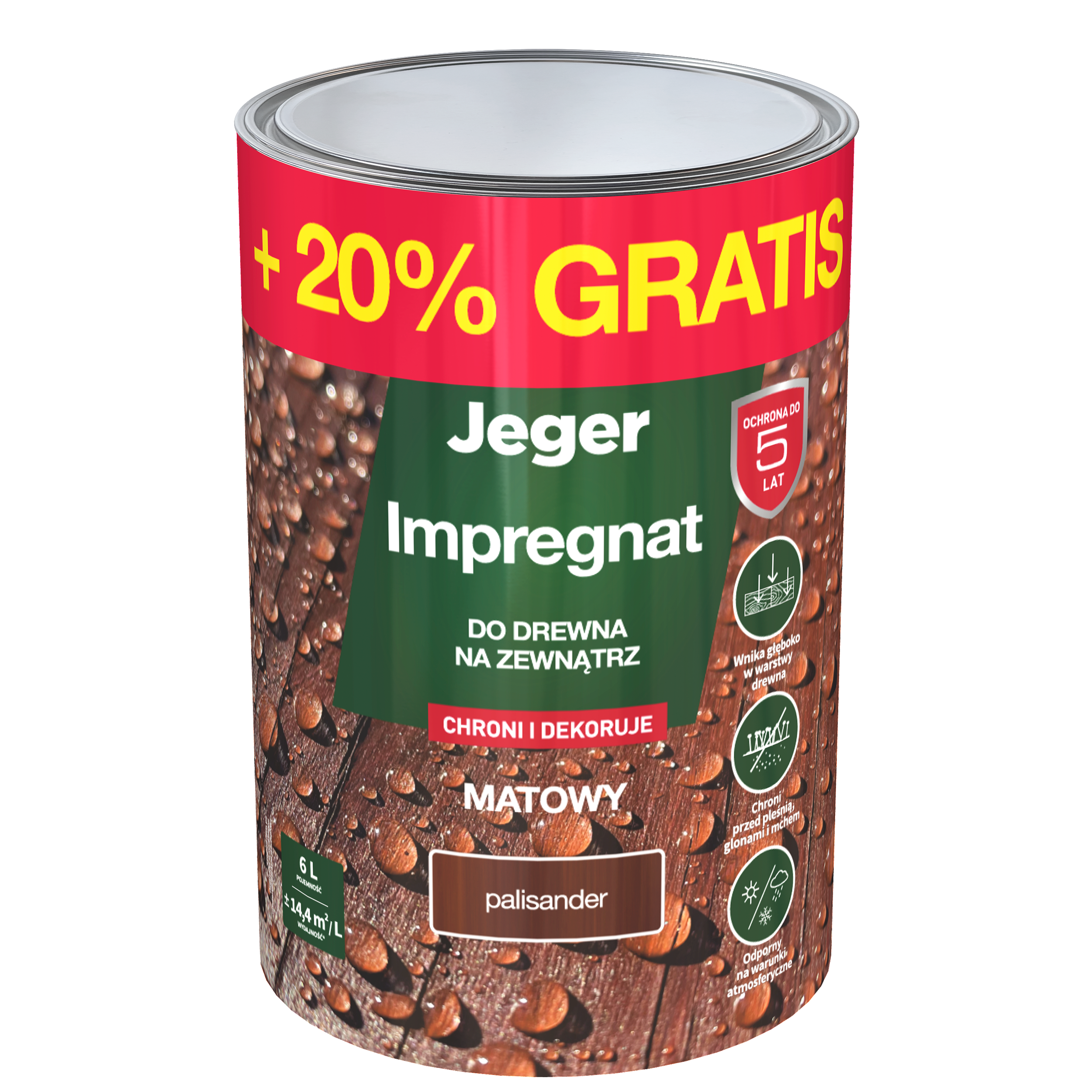 Impregnat do drewna dekoracyjny palisander 5 l + 20% gratis Jeger