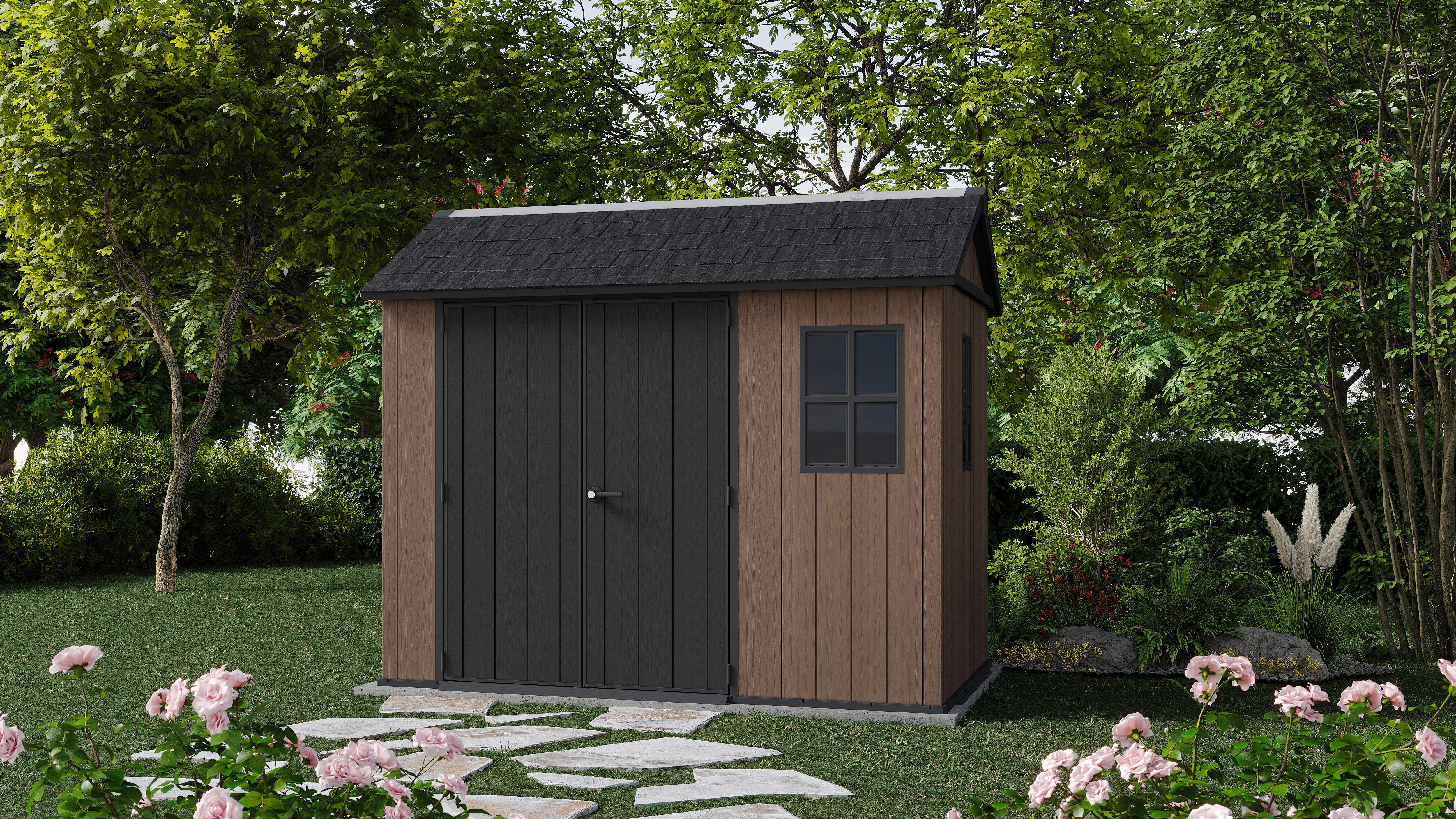 Caseta de resina Newton Plus 7511/1175 de 228x246x350 cm y 7.2 m2 con 20 mm espesor y doble puerta abatible KETER - 2