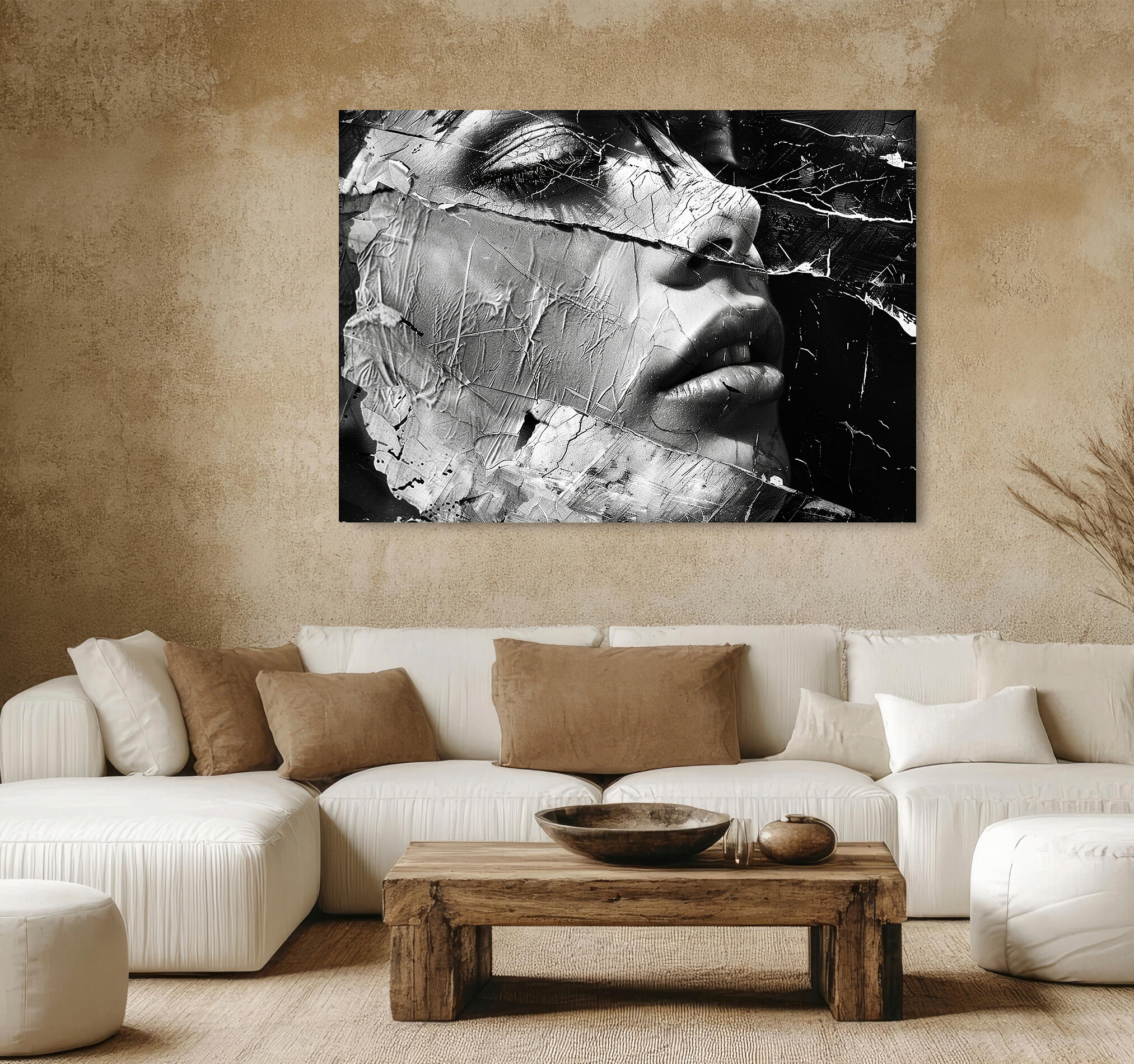 Cuadro impreso sin marco mujer agrietada 100 x 140 cm