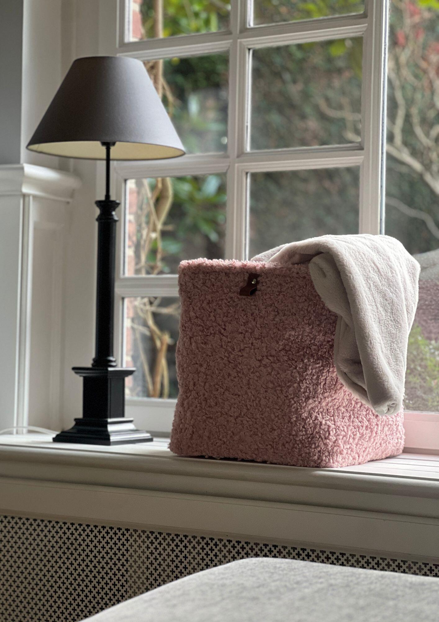 Panier cube bouclette rose 31x31x31 cm - 2