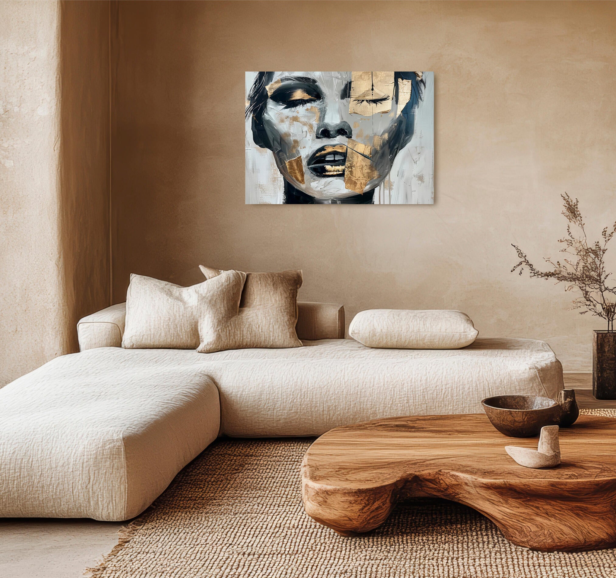 Cuadro impreso sin marco mujer brillante oro 70 x 100 cm
