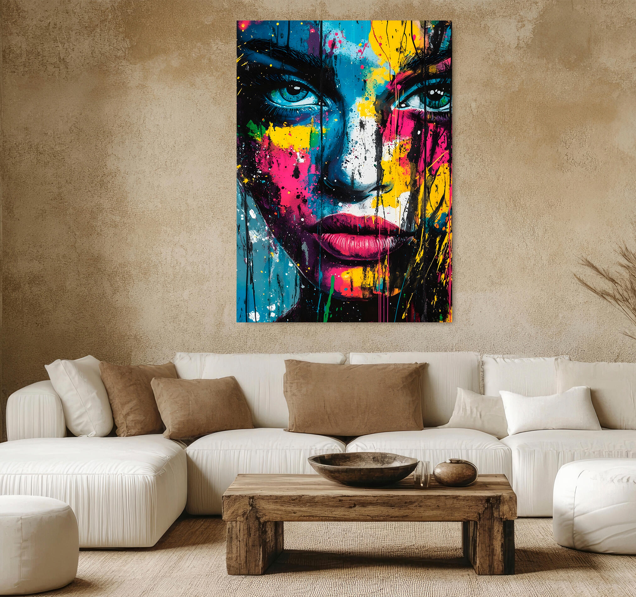 Objeto decorativo sin marco arte de 140 x 100 cm. mdf mujer trazados negros multicolor