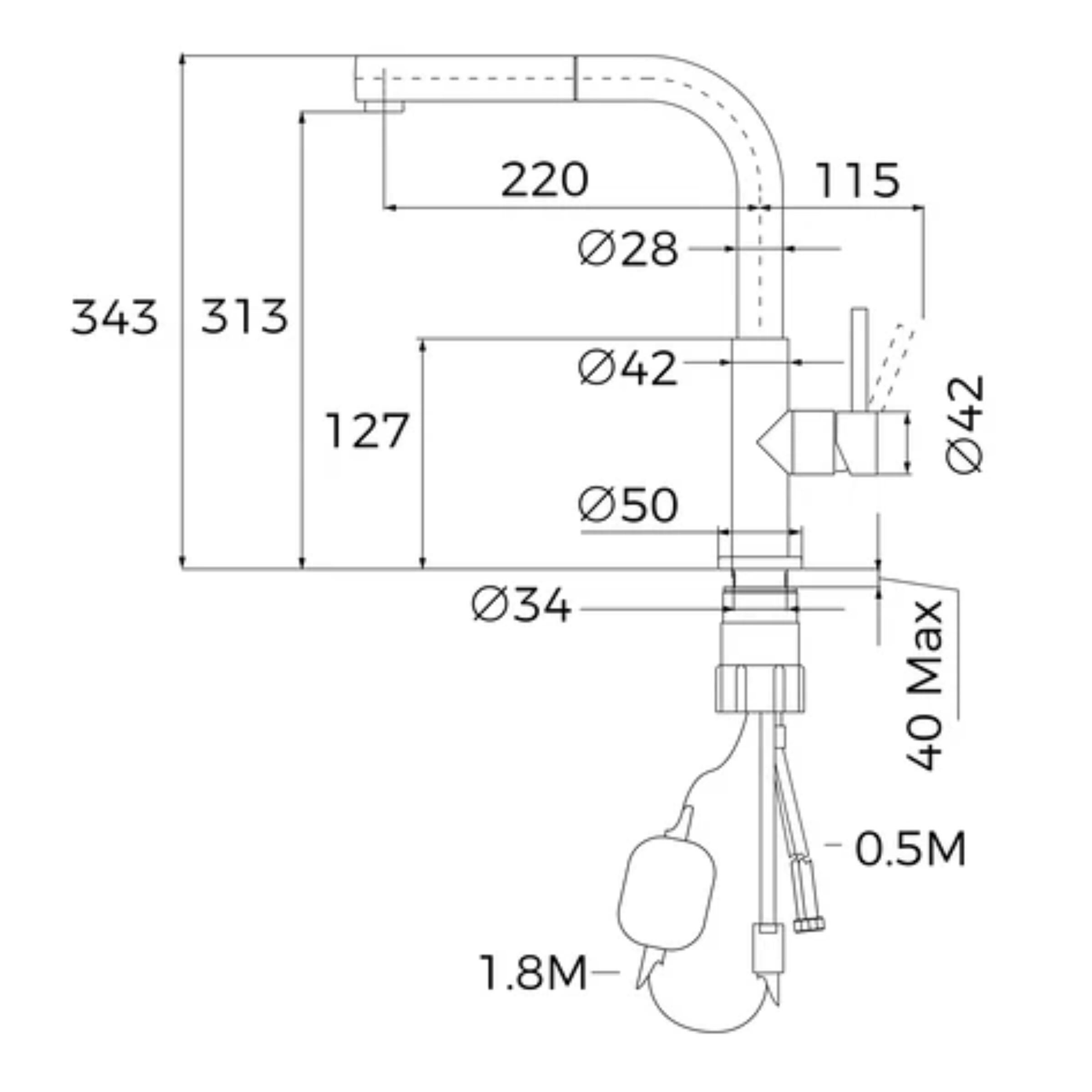 Grifo de cocina monomando caño alto TEKA UNI 9331 SS extraíble cromo mate - 10