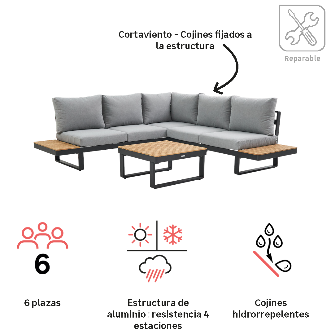 Set de porche de jardín esquinero de aluminio Persea - 3