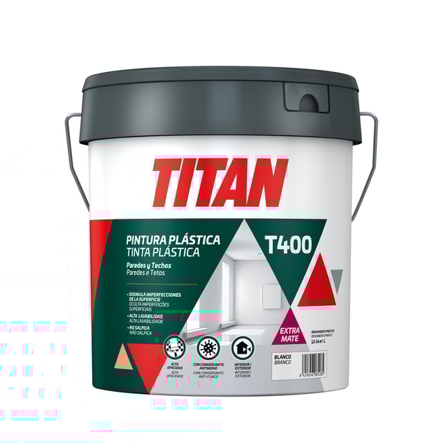 PINTURA PLÁSTICA INTERIOR/EXTERIOR EXTRA MATE T400 15L BLANCO