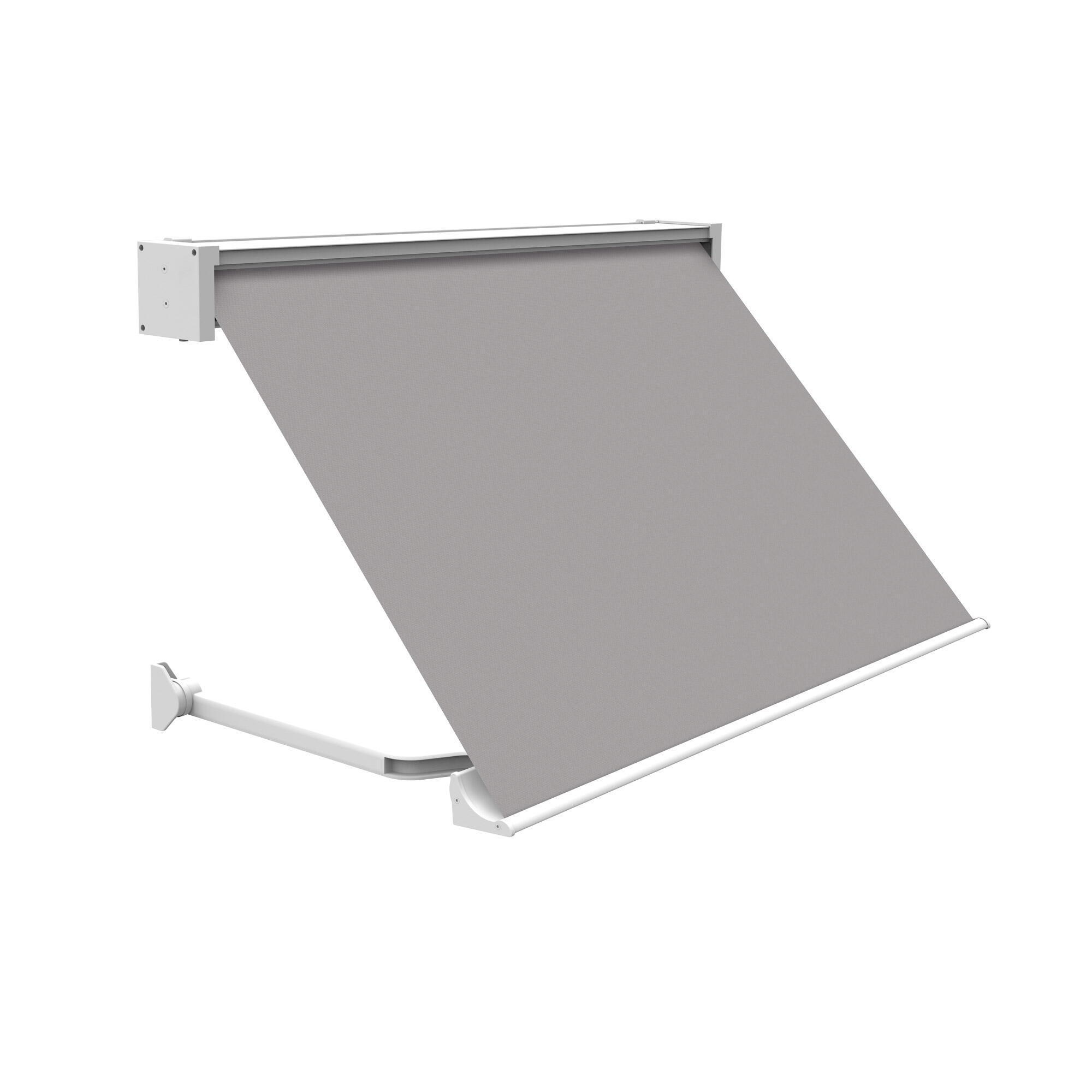 Toldo brazo punto recto ventana sabana manual cofre blanco tela gris 4x1m