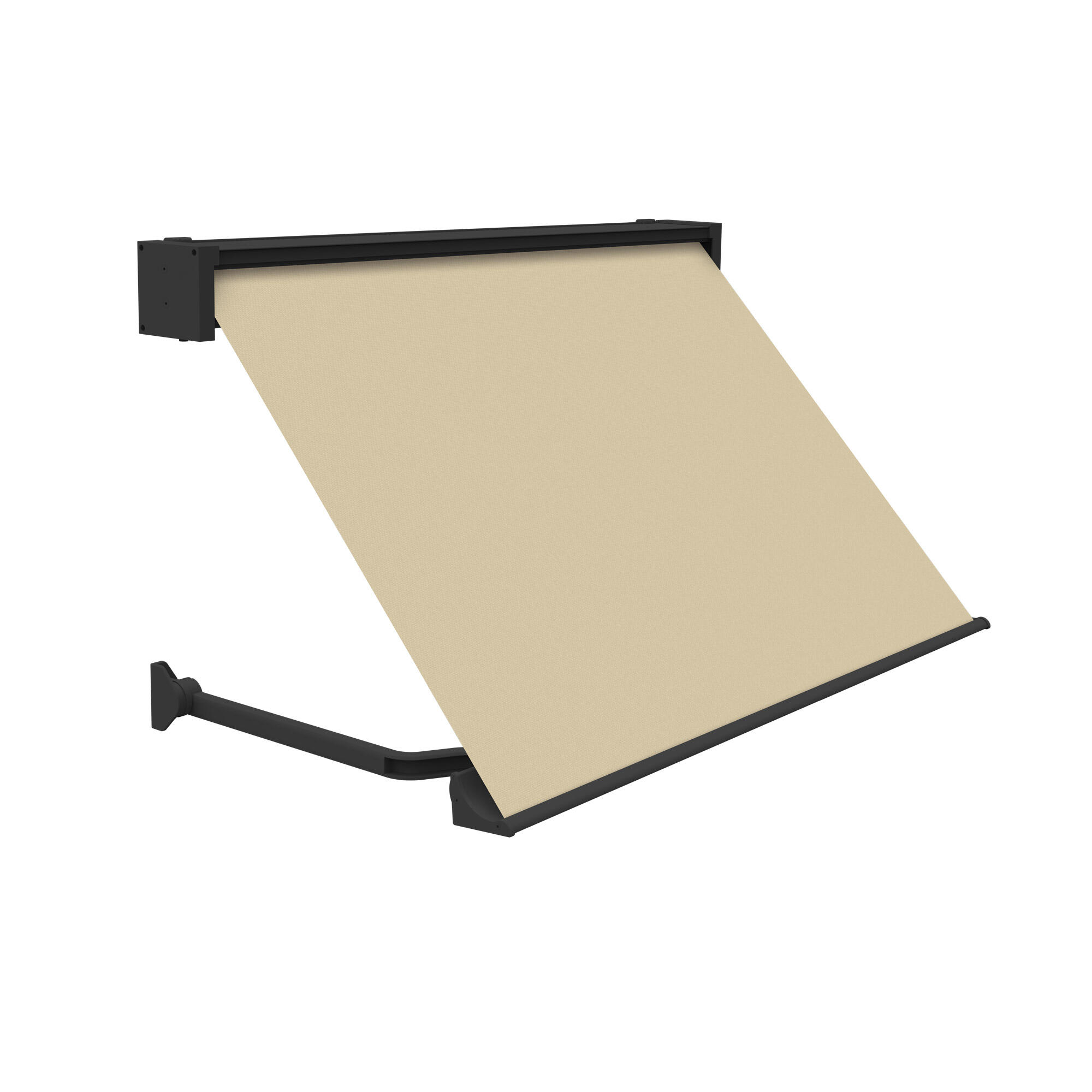 Toldo brazo punto recto ventana sabana motorizado cofre gris tela beige 3x1m