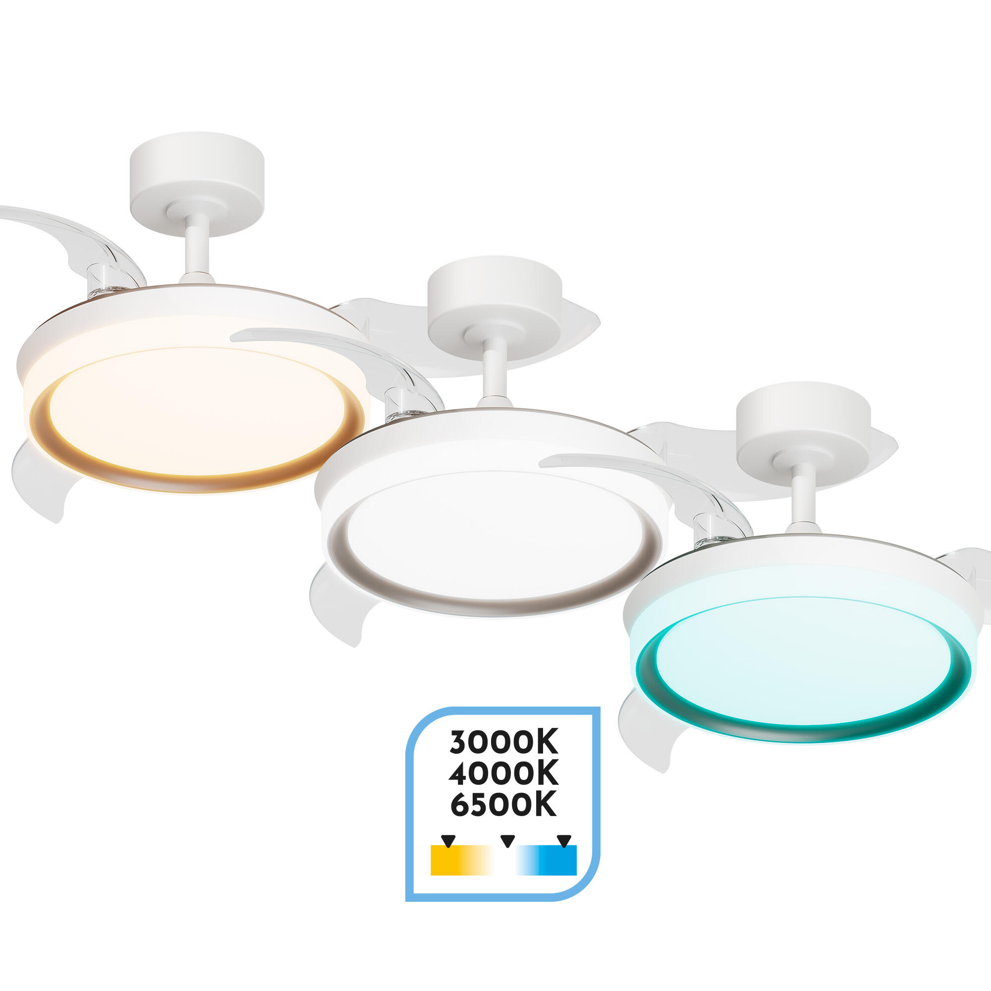 Ventilador de techo con luz silencioso DC 22W con mando ø91 cm Betel ARTE CONFORT blanco y negro luz CCT 3 aspas retráctiles tipo lámpara| 6 velocidades| modo verano/invierno| temporizador| brisa| recomendado para <13m² - 7
